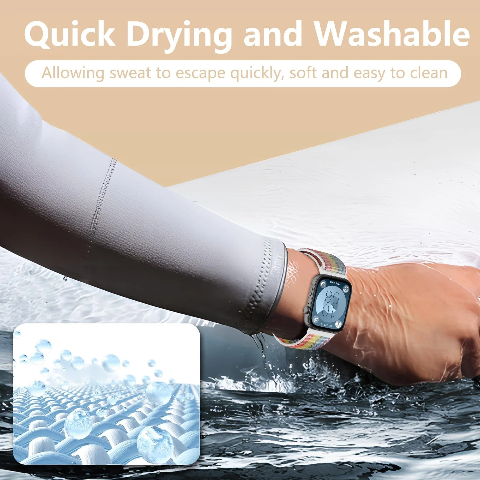 DL3 MOBILAK Elastic Nylon Watch Strap for Huawei Watch Fit 3 / Fit 4 / Fit 4 Pro / Fit 5 / Fit 5 Pro, White*Rainbow