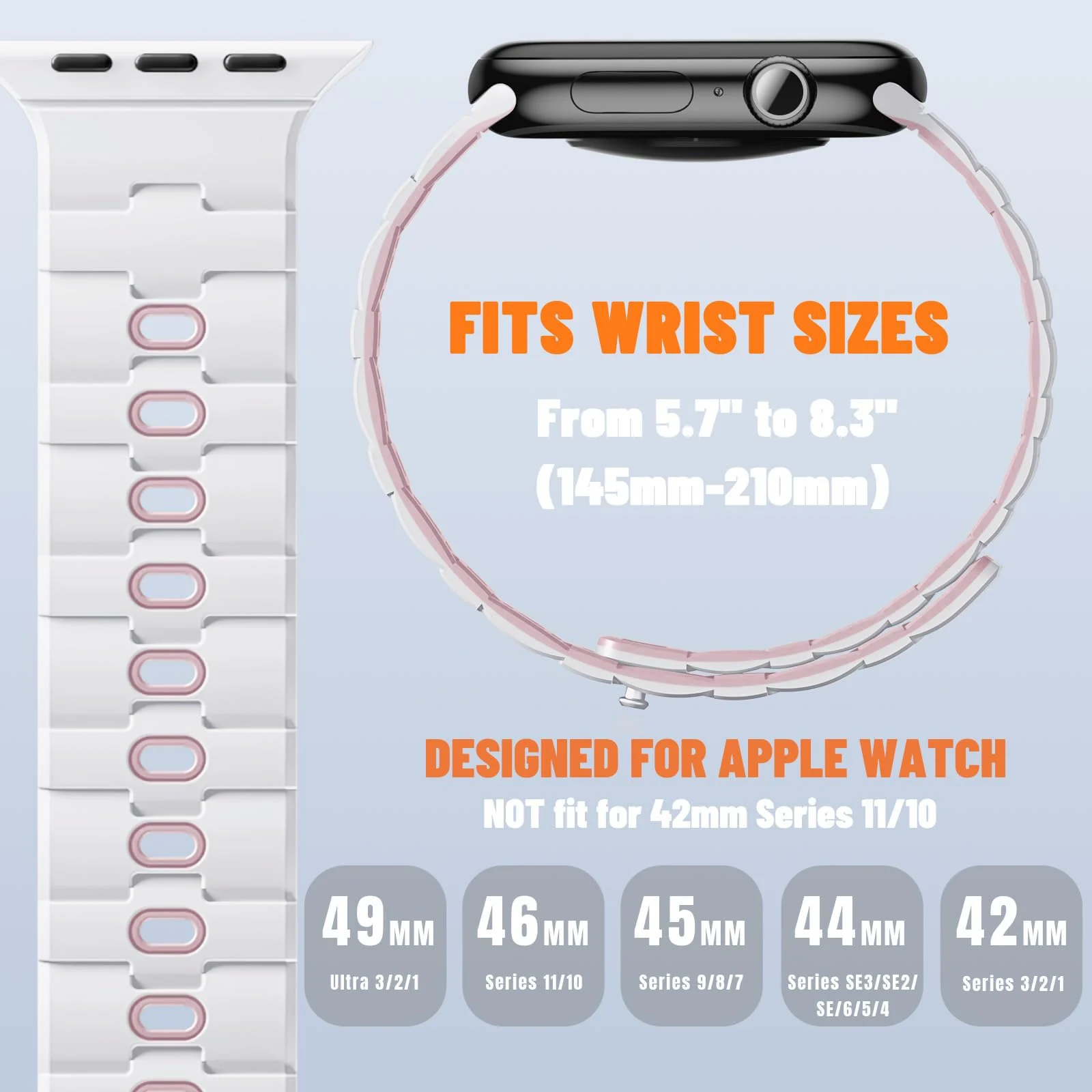 DL3 MOBILAK Adjustable Silicone Sports Watch Strap for 49MM - Orange/Starlight