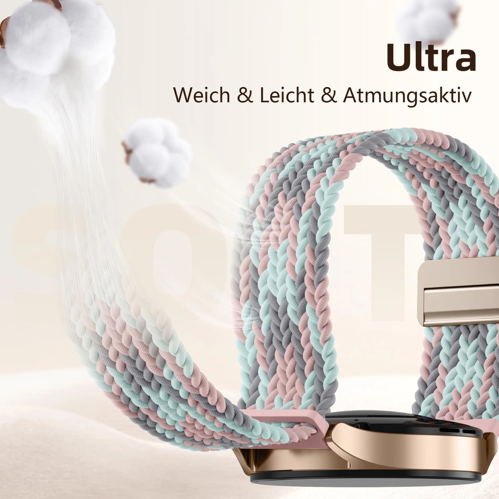 DL3 Mobilak 22mm Magnetic Band for Redmi Watch 5 Active/5 Lite/Samsung Galaxy Watch 3 45mm/Watch 46mm/Gear S3/Huawei watch GT6 GT5 46MM/GT2E/GT6 Pro/GT 5 Pro/Amazfit GTR 4/3, Stretchy Braided Nylon Sport Strap - Ash Pink Blue