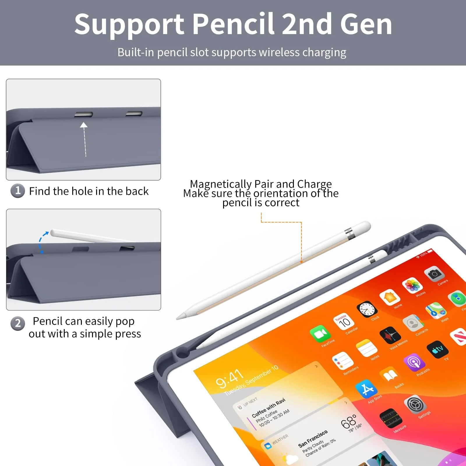 DL3 Mobilak iPad 9th/ 8th/ 7th Generation, Case for iPad 10.2-Inch 2021/2020/ 2019 with Pencil Holder, iPad 7th Gen 2019 Case with Soft Silicone Back, Auto Wake/Sleep Cover - Lavender