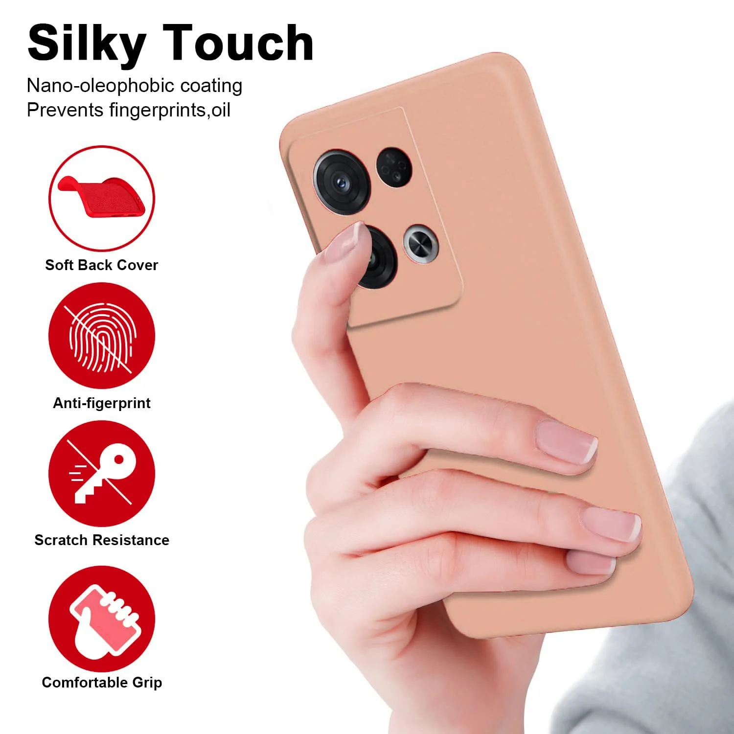 DL3 Mobilak Liquid Silicone Protective Case with Soft Microfiber Lining with Full Camera Protection for OPPO Reno 8 Pro 5G / Reno8 Pro+ Plus 5G - Light Orange