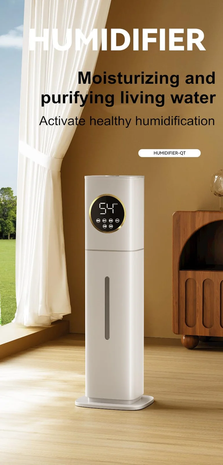 Mobigon Humidifiers for Bedroom Large Room - 8L Air Humidifier with Essential Oil Diffuser, Top Fill Cool Mist for Home Bedroom Baby Nursery Whole House Office Plant - A. White Gold