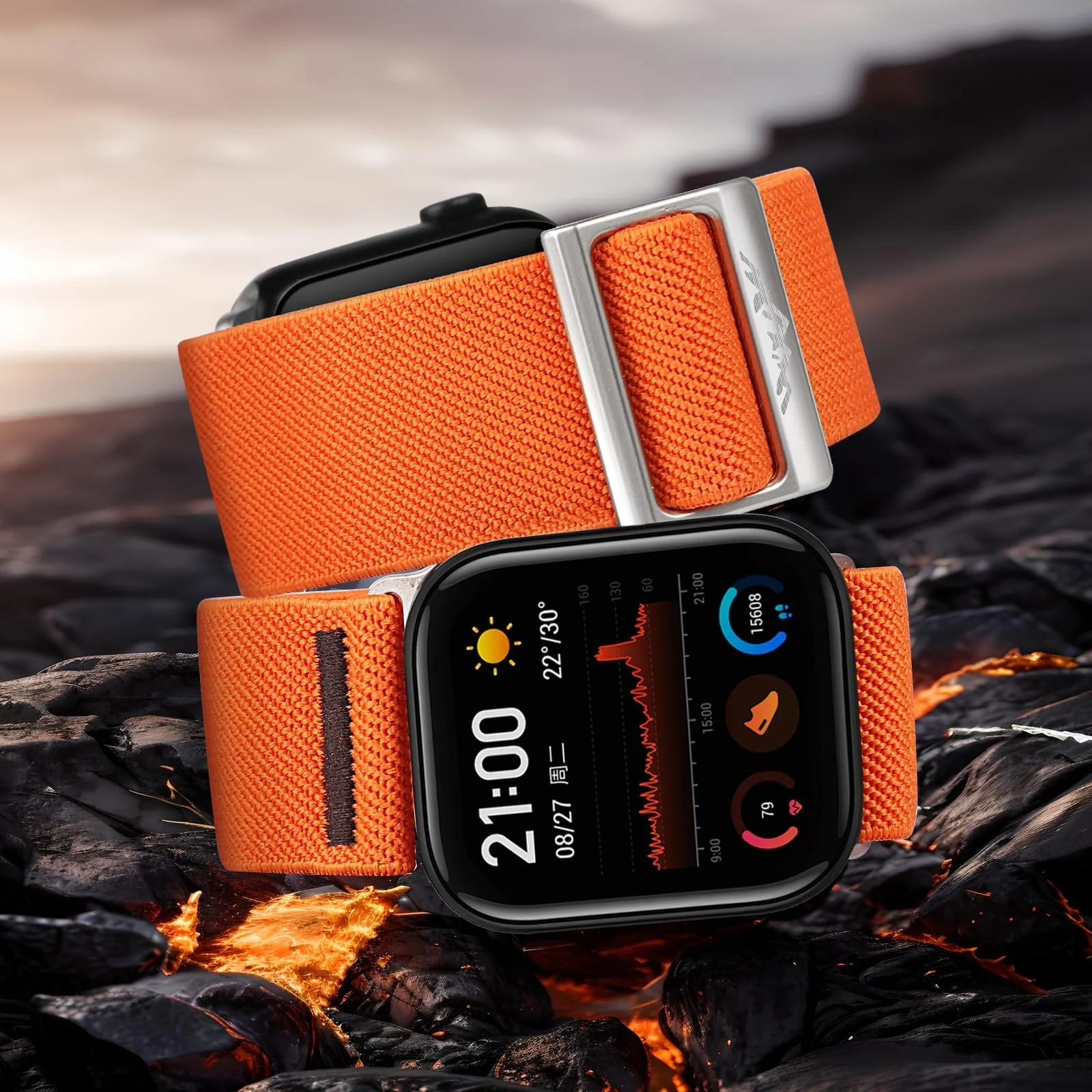 DL3 Mobilak Solo Loop Nylon Band Compatible with Apple Watch Ultra 2/Ultra Band 49mm 45mm 46mm 44mm 42mm for Men Women, Soft Fabric Braided Elastic Sport Strap for iWatch Series SE 10/9/8/7/6/5/4 - Orange