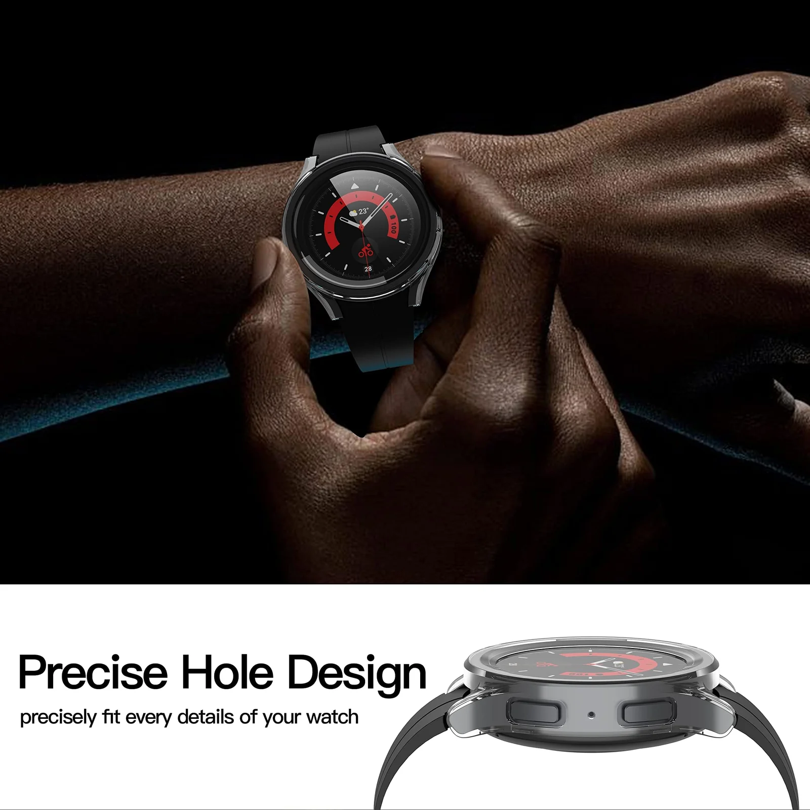 DL3 Mobilak Protective Case Compatible with Samsung Galaxy Watch 5 Pro 45mm 9H Hardness PC Case Bumper Full Slim Protective Cover with Tempered Glass For Samsung Galaxy Watch5 Pro 45mm - Clear
