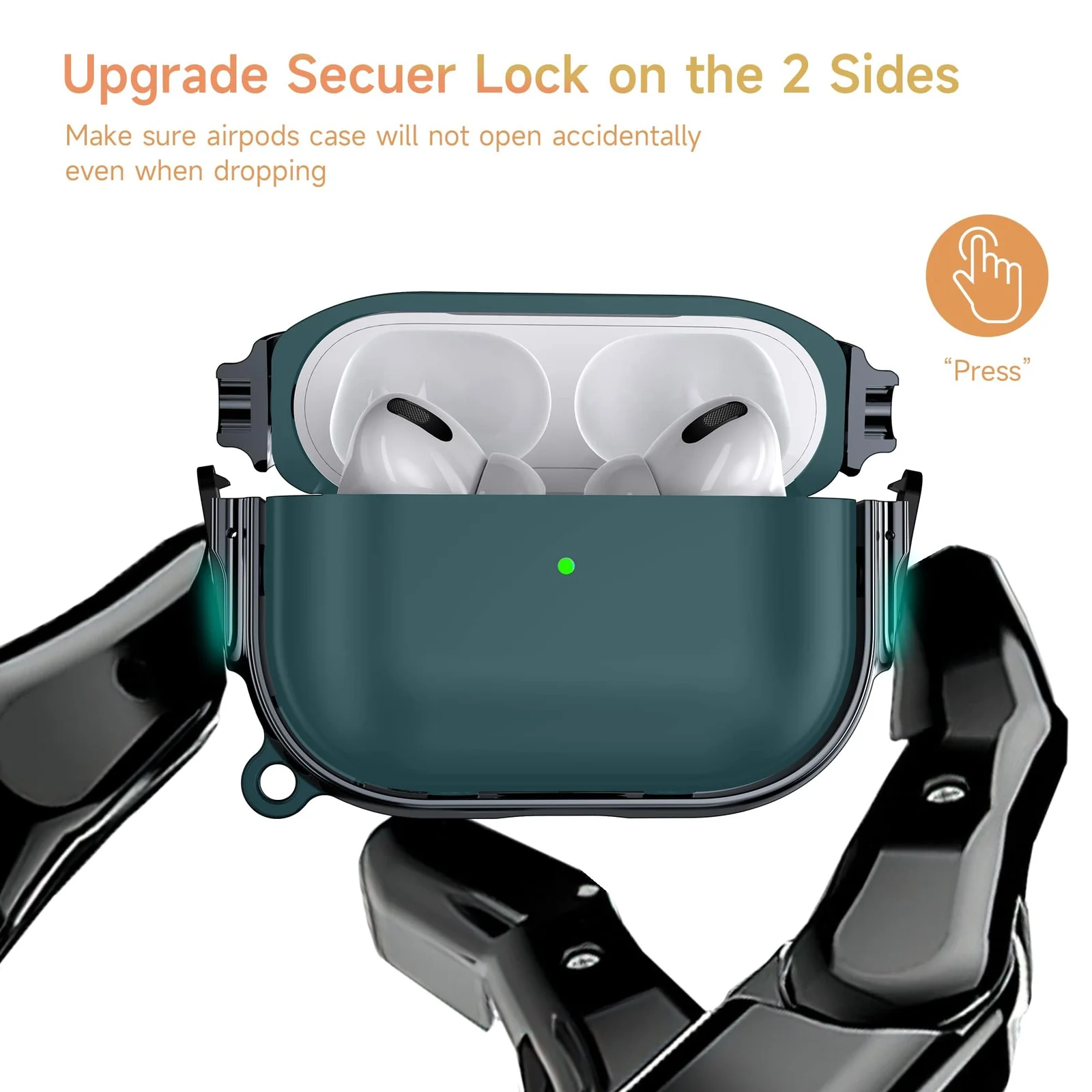 DL3 Mobilak Compatible with AirPods Pro 2 Case, Cover with Lock, Front LED Visible Dual Layer Dust Guard Shockproof Full Protective, 2022 AirPods Pro 2nd Generation Case Cover - Green