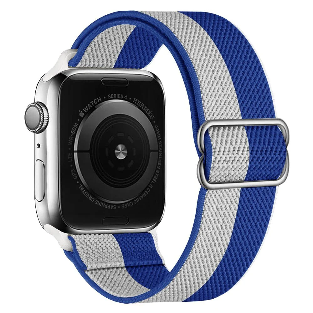 DL3 Mobilak Nylon Solo Loop Stretchy Straps For Apple Watch Band 49mm 45mm 44mm 42mm 41mm 40mm 38mm, Elastic Wristbands for iwatch Series 8 Ultra 7 6 5 4 3 2 1 Se (42MM/44MM/45MM/49MM) - Blue Grey