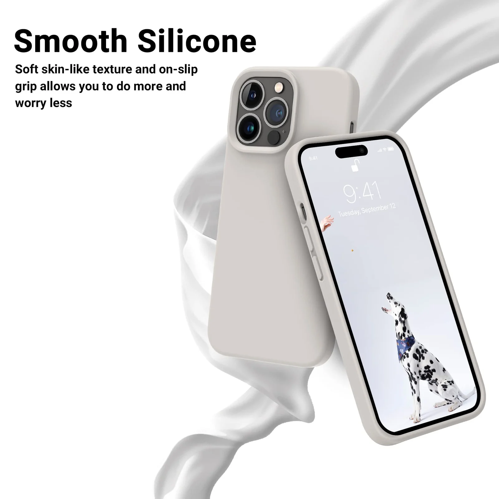 DL3 Mobilak Liquid Silicone Protective Case with Soft Microfiber Lining for iPhone 14 Pro Max (6.7 Inch) - Stone