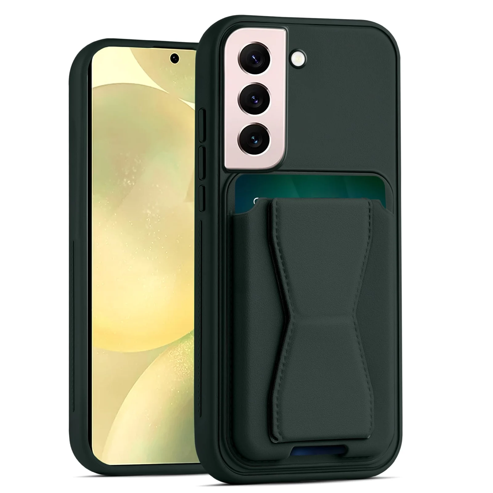 DL3 Mobilak Leather Wallet Case for Samsung Galaxy S22 5G, Camera protection, Shock-absorbing protection, Built-in kickstand - Dark Green