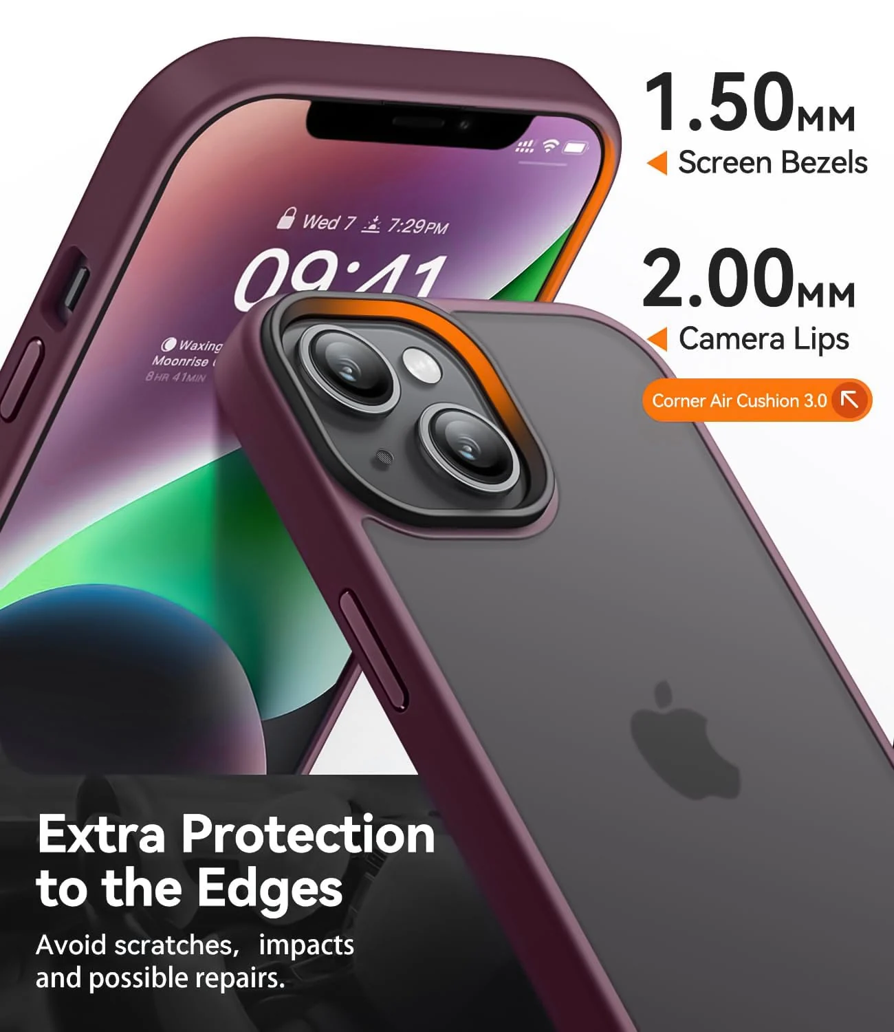 DL3 Mobilak Translucent Matte Case for iPhone 15 + Plus / iPhone 14 Plus 6.7-Inch, Supports wireless charging, Camera protection, Shock-absorbing protection - Wine Red