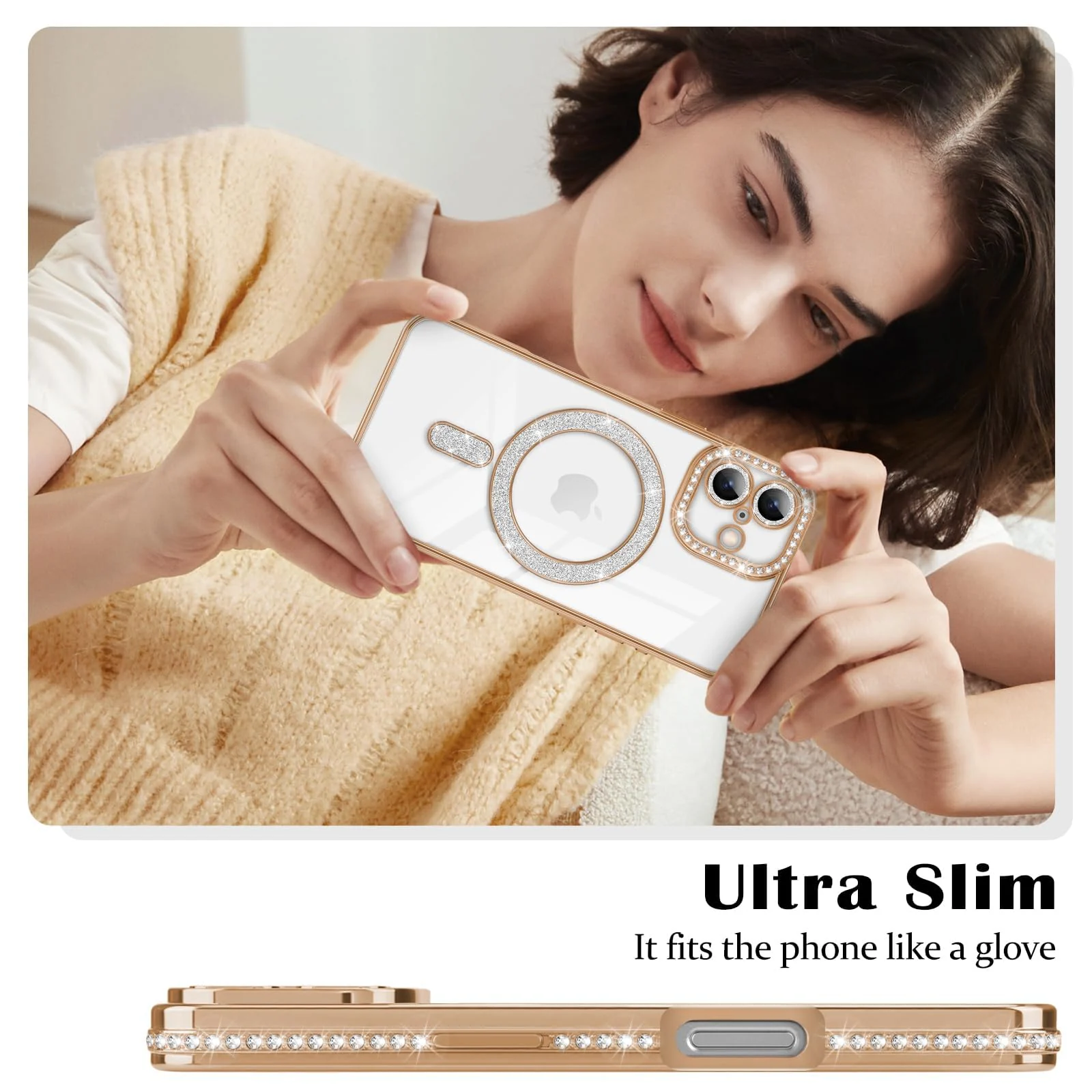DL3 Mobilak MagSafe-Compatible Magnetic Case for iPhone 16 with Camera Protection and Magnetic Car-Mount Support - Gold