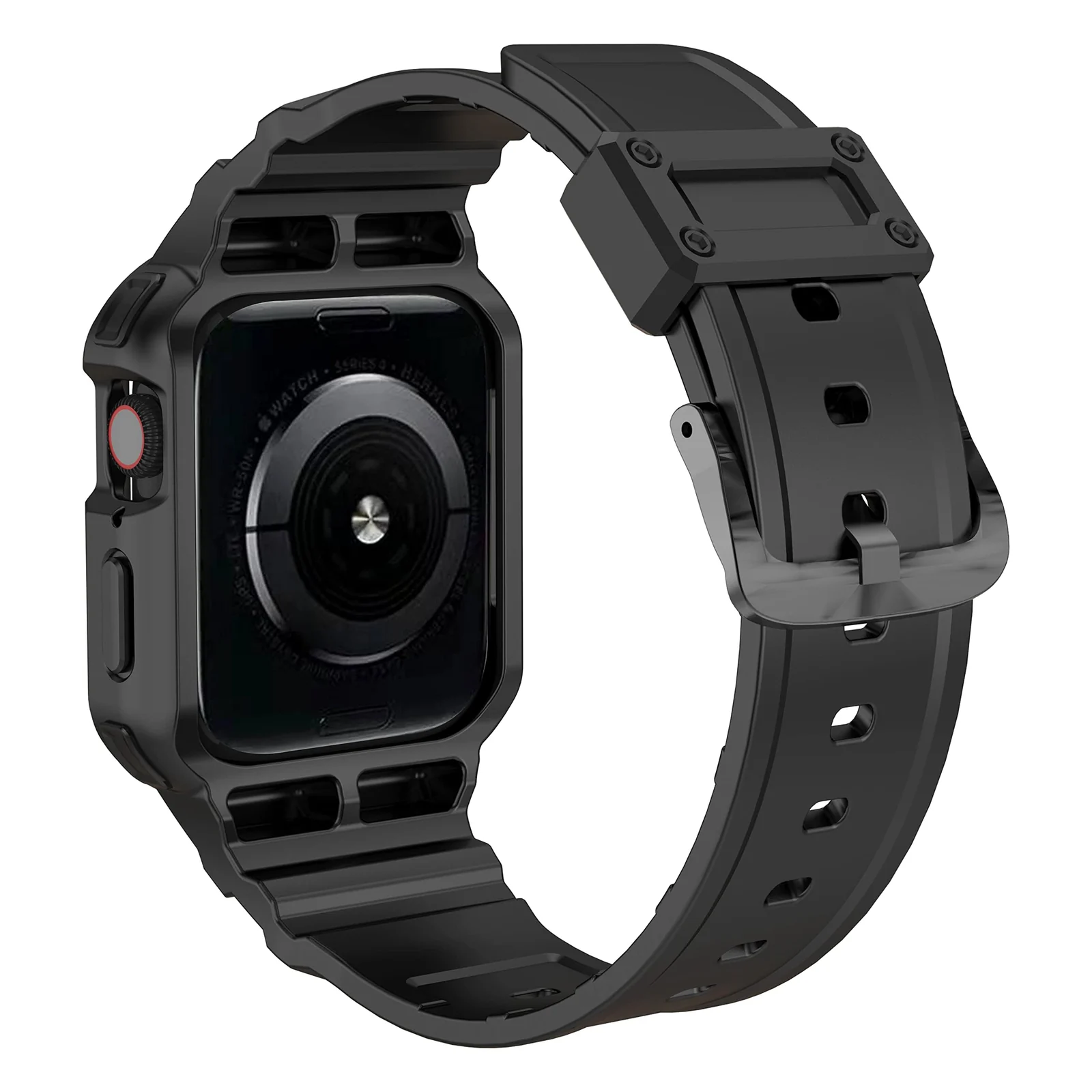 DL3 Mobilak Compatible With Apple Watch Band 45mm 44mm 42mm with Bumper Case, Rugged Men Bands for iWatch SE SE 2 Series 9 8 7 6 5 4 3 2 1, Sport Military Protector Drop-proof Shockproof - Black