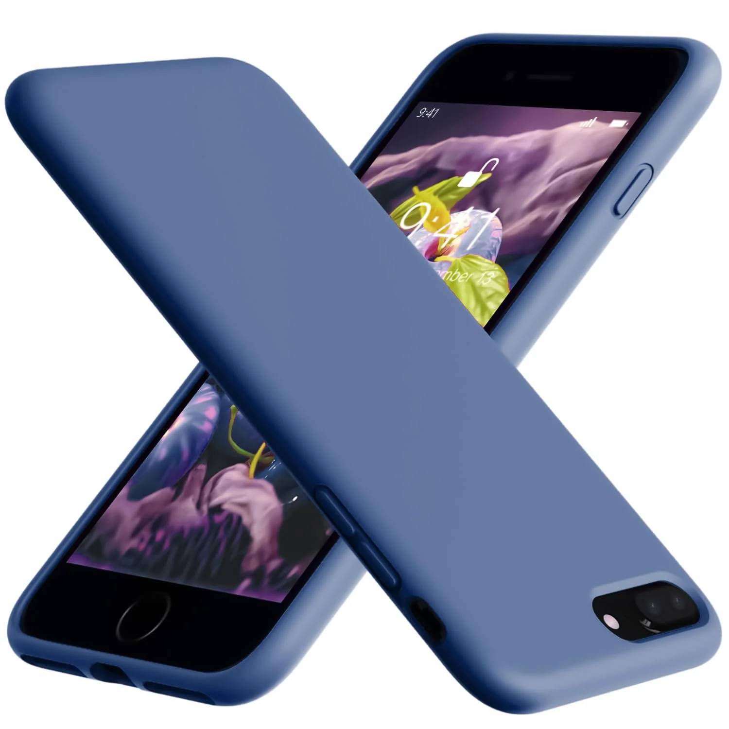 DL3 Mobilak Liquid Silicone Protective Case for iPhone 7 Plus / iPhone 8 Plus with Camera Protection and Microfiber Lining - Pine Blue