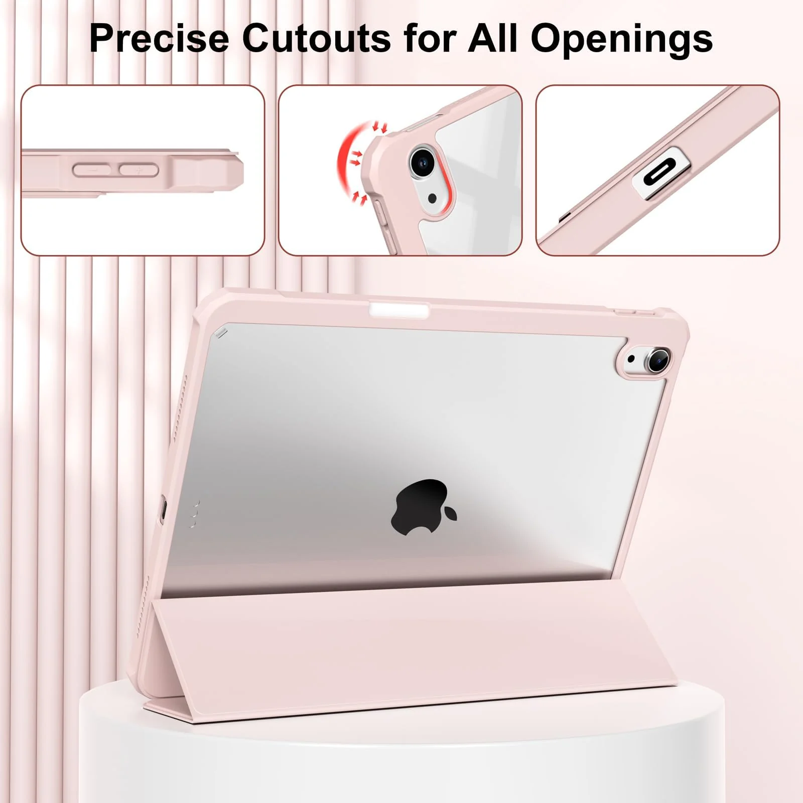 DL3 Mobilak Case Compatible with iPad (A16) 11th Generation 11 Inch (2025), iPad 10th Generation 10.9 Inch (2022), Clear Shockproof Back Cover Built-in Pencil Holder, Auto Sleep/Wake - Pink Sand