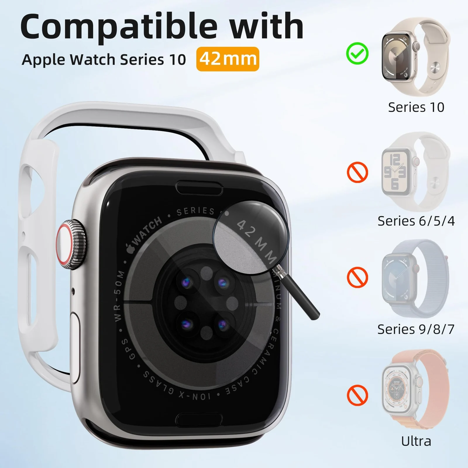 DL3 Mobilak [NO Screen Protector] Bumper Case for Apple Watch Series 10 42mm, Slim Thin Shockproof Bumper Cover, Hard PC Protective Frame All-Around Edge for iWatch 10 42 mm Accessories - White