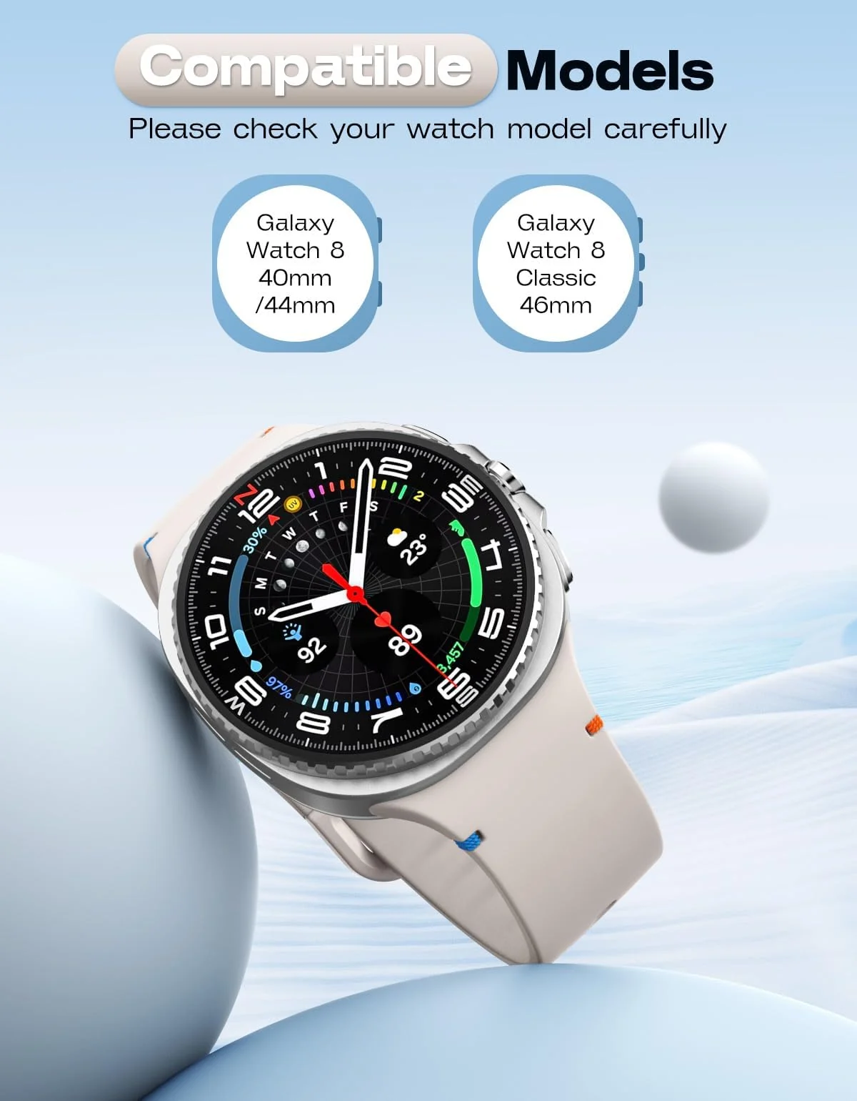 DL3 Mobilak Silicone Bands Compatible with Samsung Galaxy Watch 8 Band 40mm 44mm, Galaxy Watch 8 Classic Band 46mm, Waterproof Soft Wristband Sport Strap for Galaxy Watch 8 Bands 2025 Women Men - Starlight