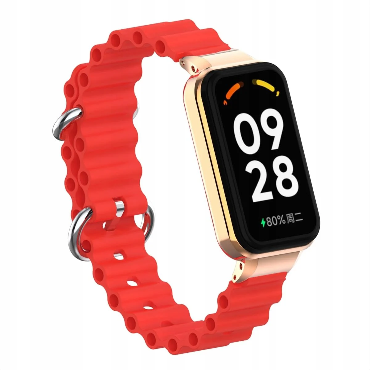 DL3 Mobilak Ocean Strap Compatible with Xiaomi Redmi Band 2/Smart Band 8 Active, Adjustable Silicone Band with Metal Buckle and Frame for Women and Men - Red