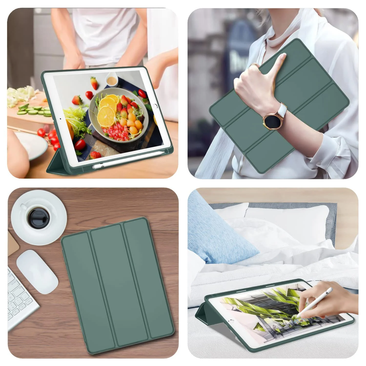 DL3 Mobilak Case For iPad 9.7-inch, (2018/2017), iPad Pro 9.7 Inch 2016, iPad Air 2nd/1st Smart Cover with Pencil Holder and Soft Silicone Back and Full Body Protection, Auto Wake/Sleep Cover - Green