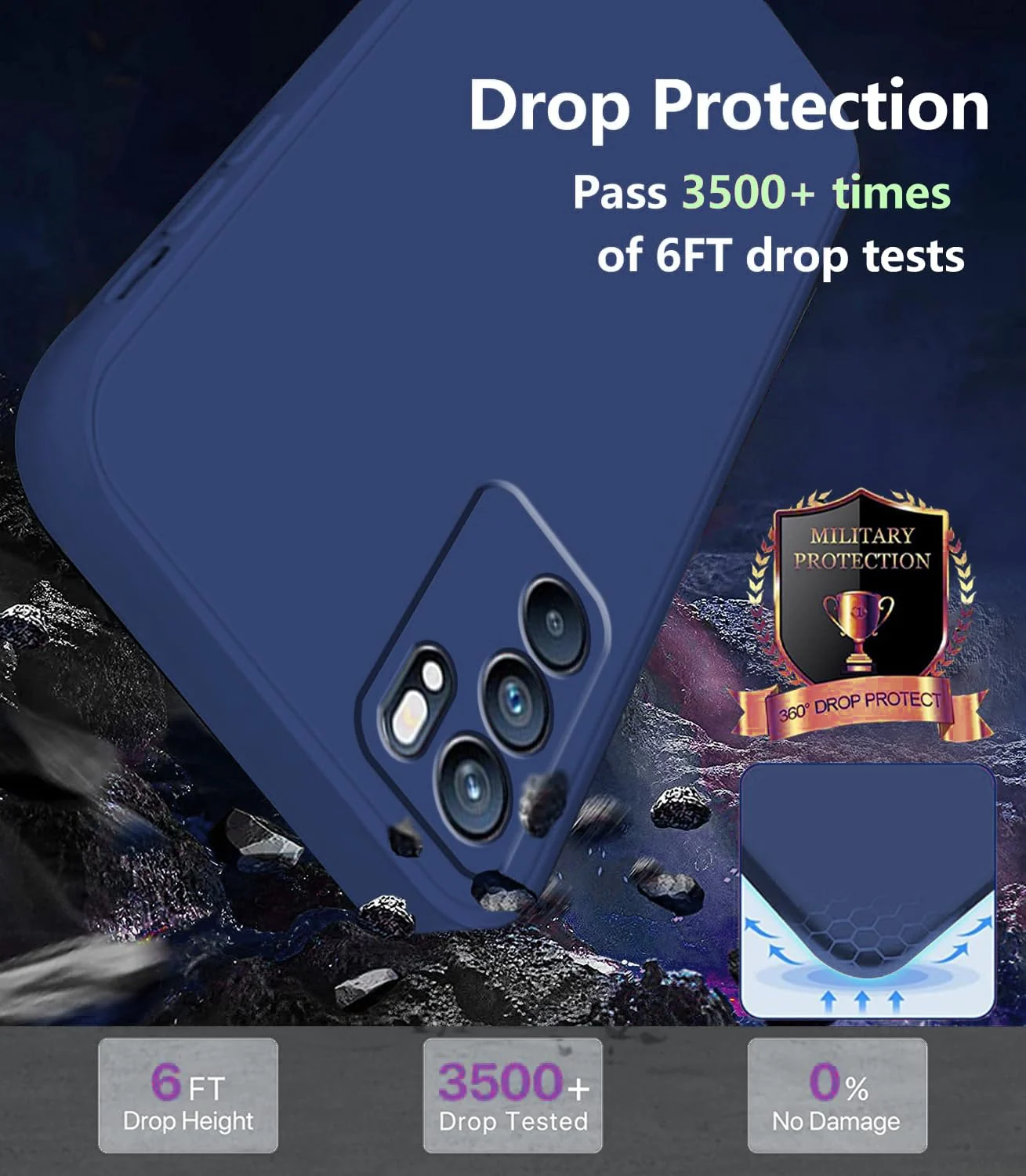 DL3 Mobilak Liquid Silicone Protective Case with Soft Microfiber Lining with Full Camera Protection for OPPO Reno 6 5G - Blue 1