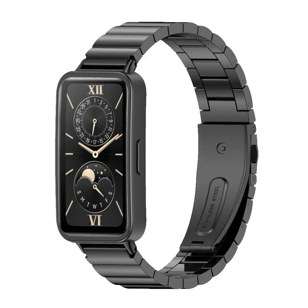 HUAWEI 10 / HUAWEI 9 / HUAWEI 8 / Stainless Steel — DL3 Mobilak Metal Strap Compatible with HUAWEI Band 10 / HUAWEI Band 9 / HUAWEI Band 8, Stainless Steel Replacement Band with Folding Clasp, Adjustable Replacement Bracelet Wristband - A.Black