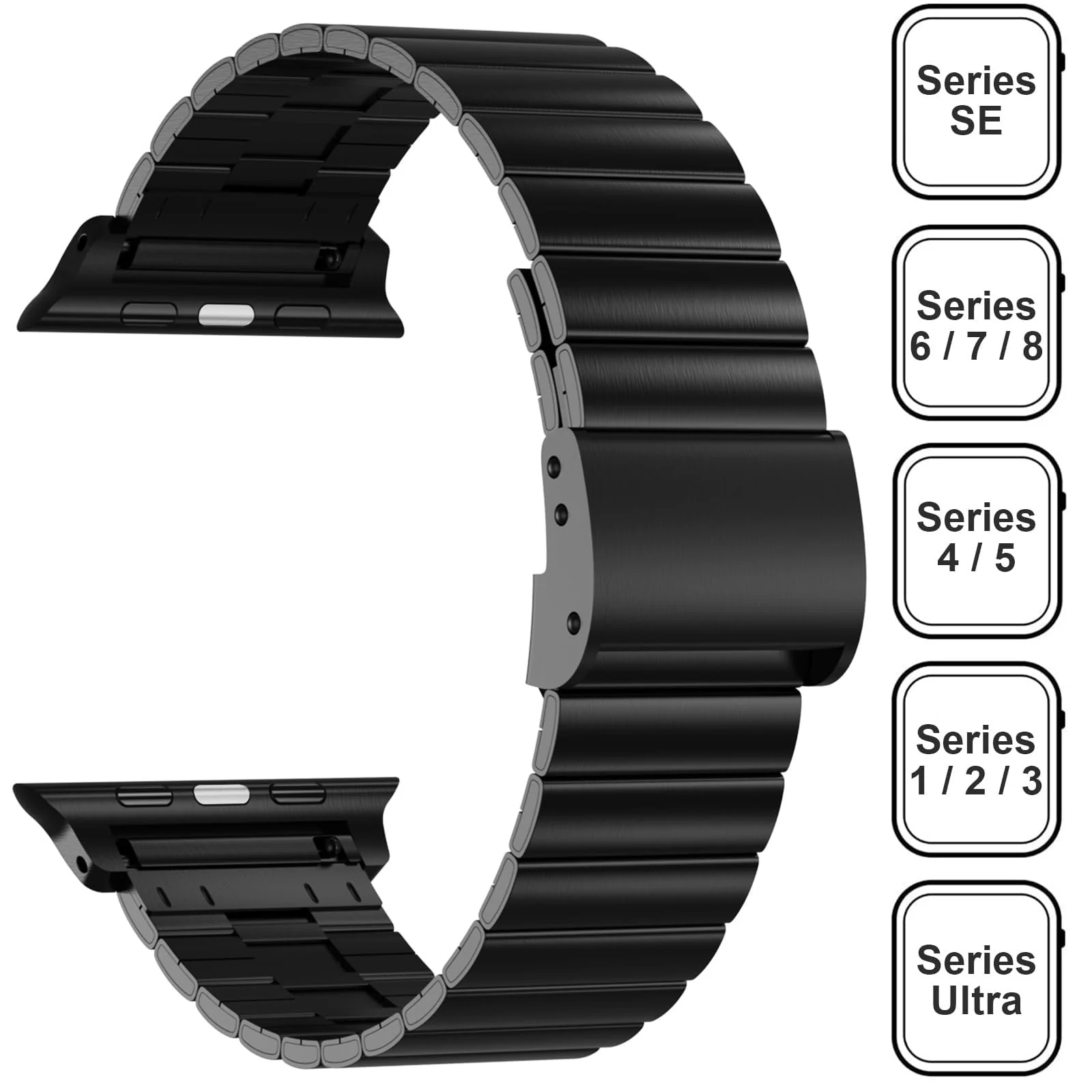 DL3 Mobilak Case with Strap For Apple Watch Ultra 2 49mm Stainless Steel Metal Straps, Hard PC Case With Glass Screen Protector Cover with Strap Bands for Apple Watch Ultra 49mm - Black