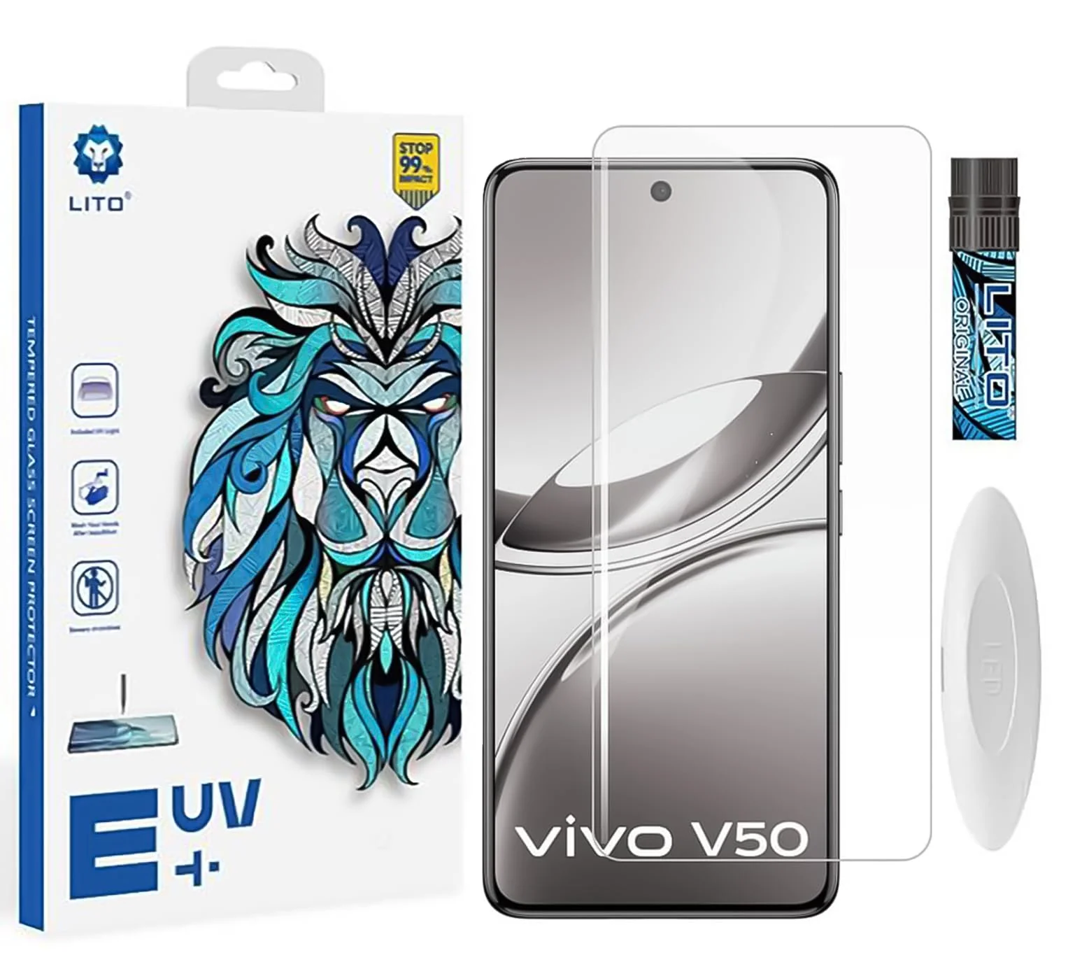 DL3 Mobilak Li-to Screen Protector vivo V50 5G / vivo V50E [Liquid UV Tempered Glass] Full Screen adhesive [Sensitive Touch][Fingerprint Sensor Compatible] HD - Clear