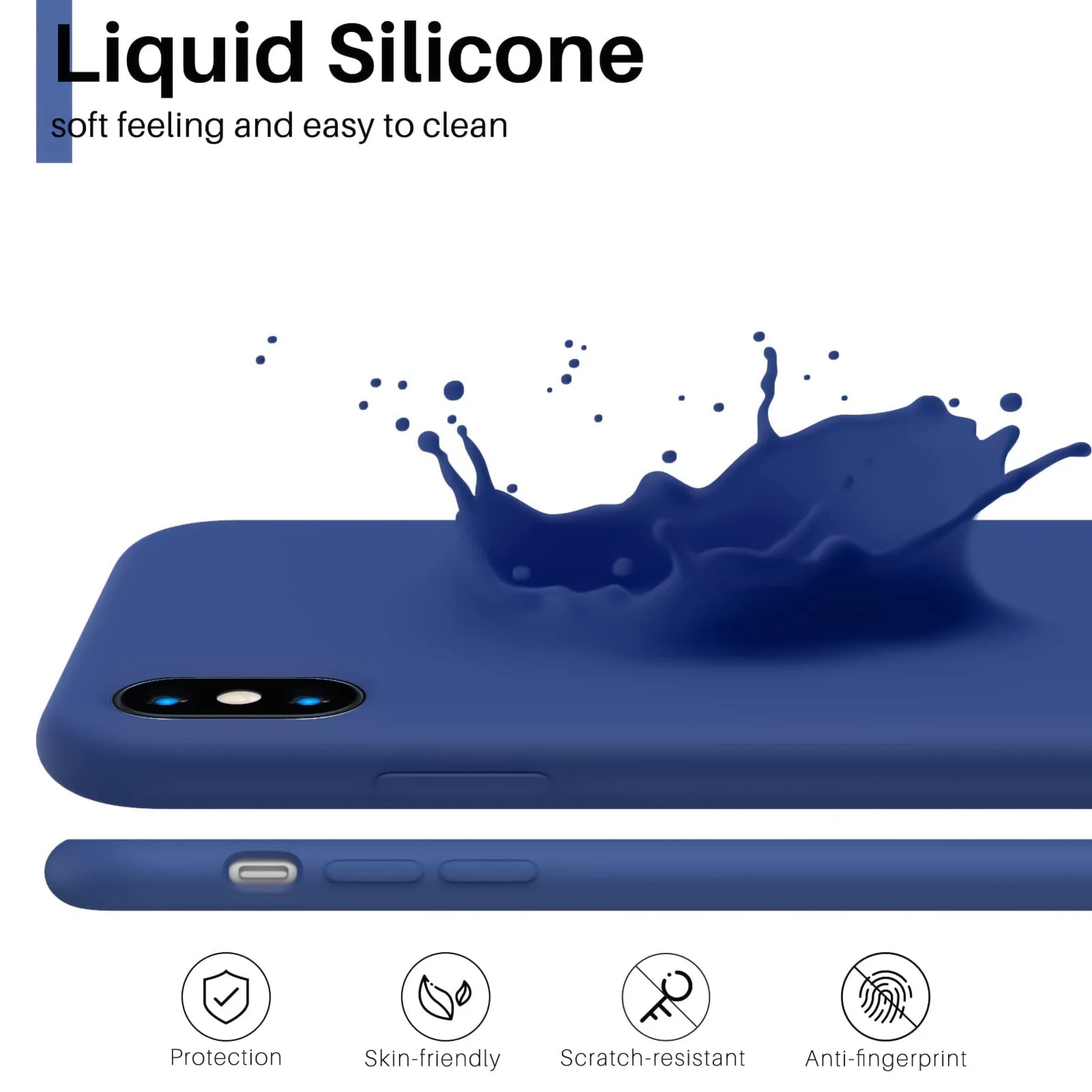 DL3 Mobilak Liquid Silicone Protective Case with Soft Microfiber Lining for iPhone X / iPhone XS - Royal Blue