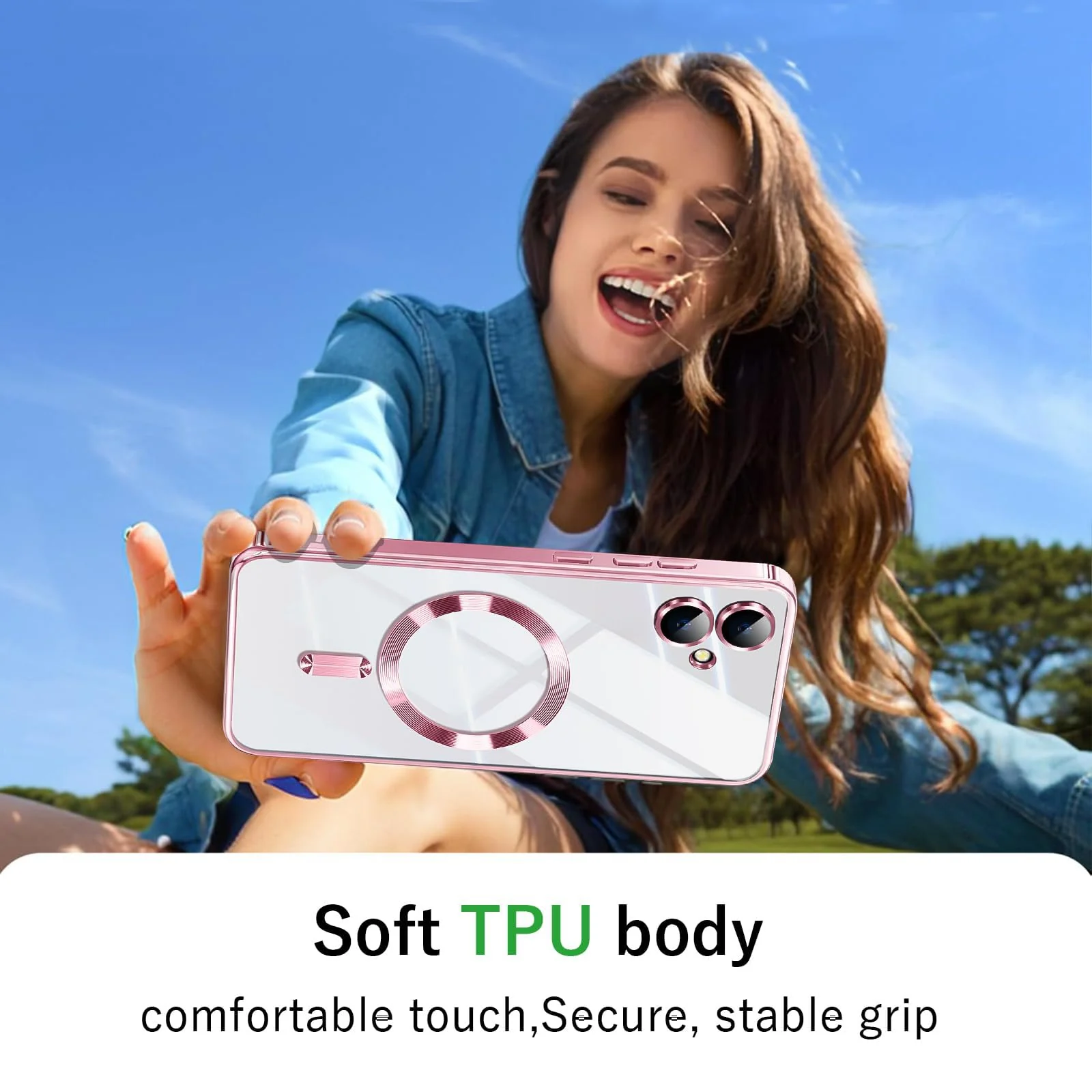 DL3 Mobilak Clear MagSafe-Compatible TPU Case and Camera Lens Protector for Samsung Galaxy A06 - Pink