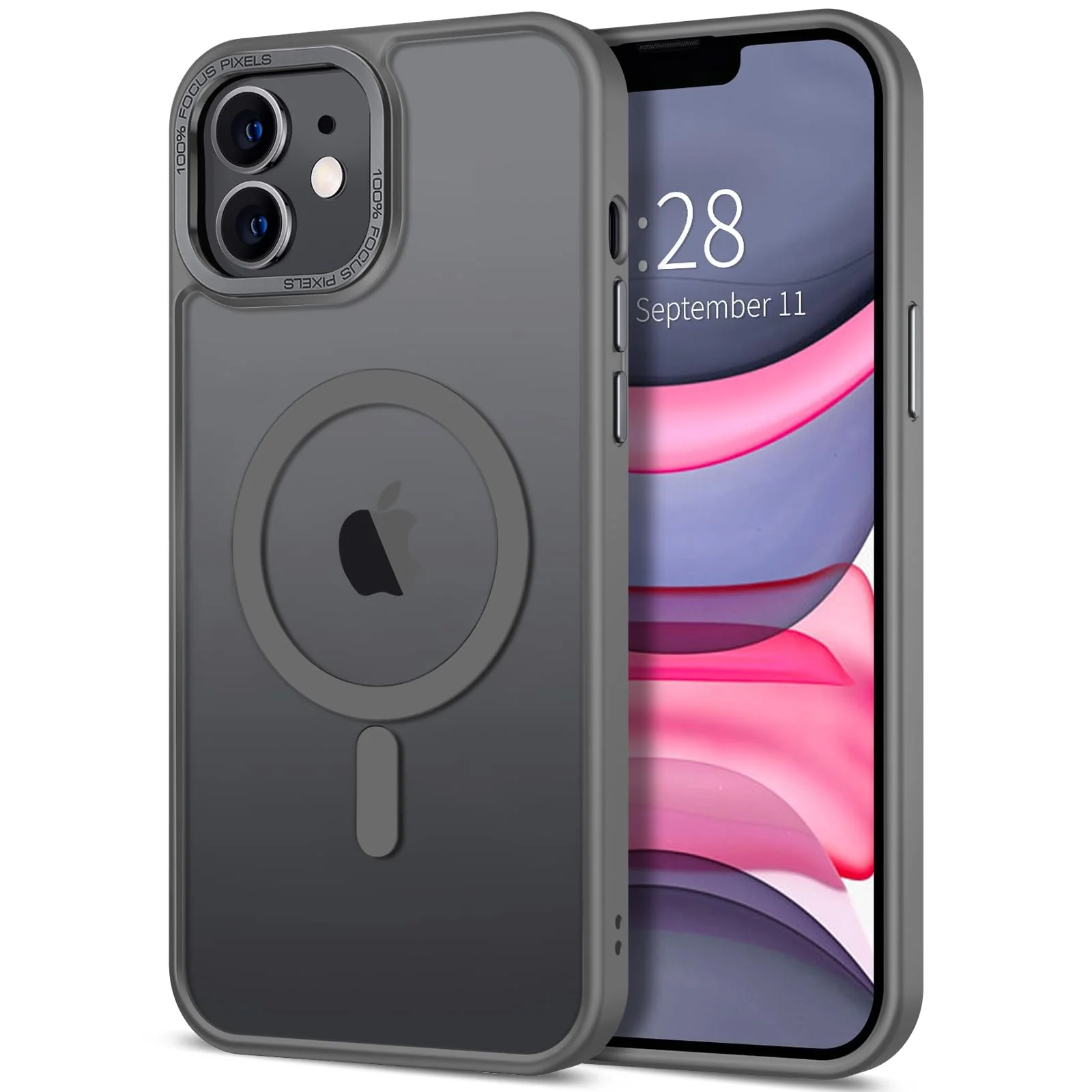 DL3 Mobilak Translucent Matte Case for iPhone 11 (6.1 inch), Compatible with MagSafe accessories, Supports wireless charging, Built-in magnetic car-mount support, Hard-Back Design - Gray