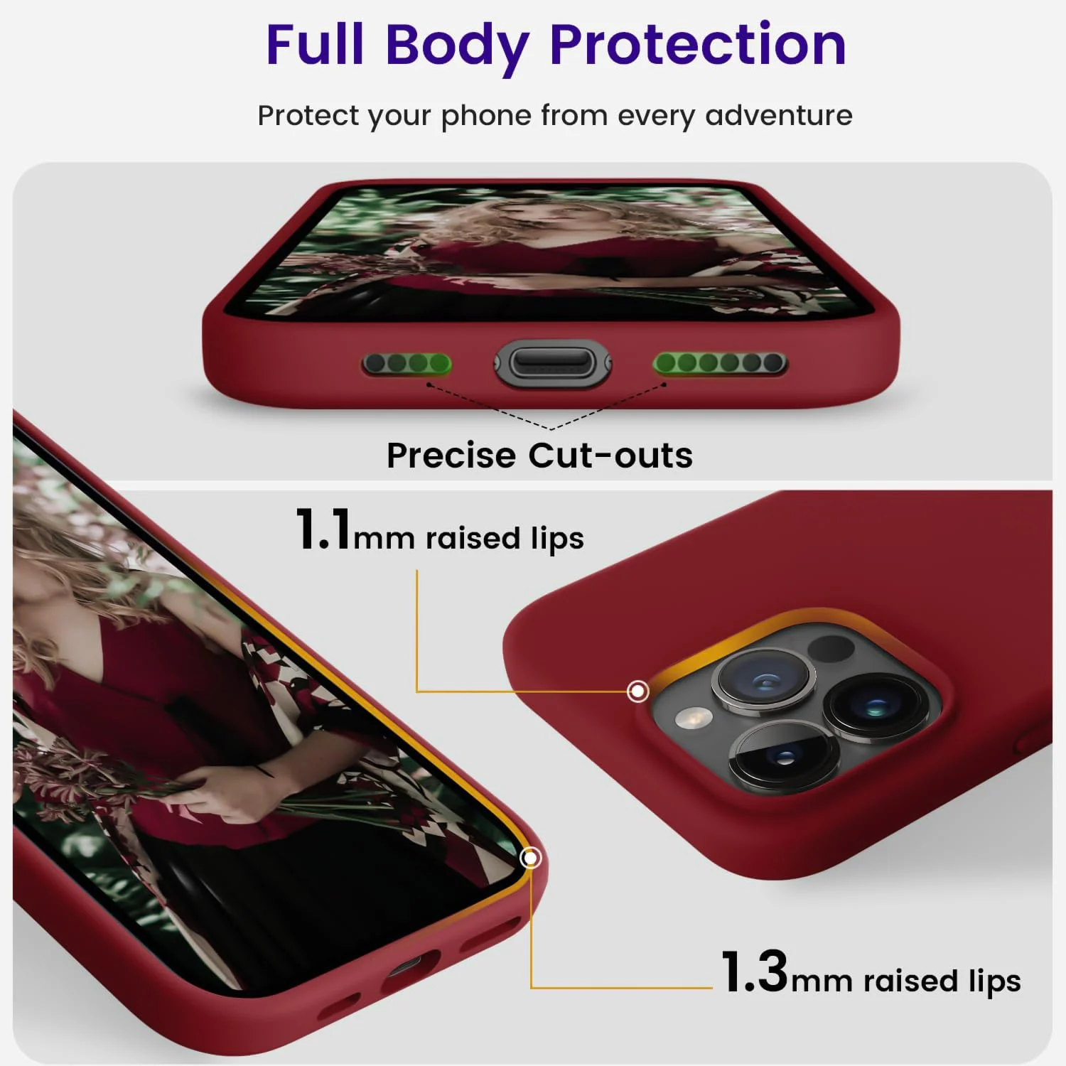DL3 Mobilak Liquid Silicone Protective Case for iPhone 13 Pro Max (6.7 Inch) with Camera Protection and Microfiber Lining - Dark Red