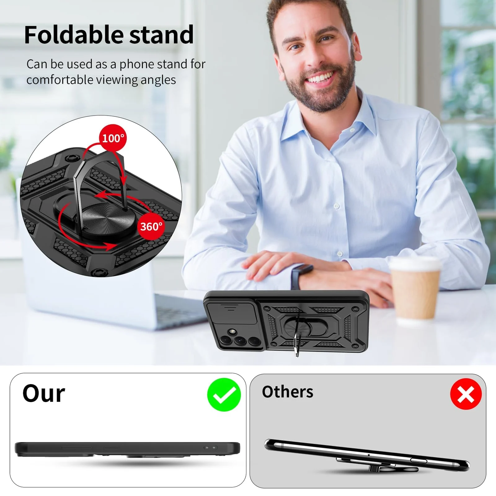 DL3 Mobilak Silicone Protective Case for Samsung Galaxy S21 FE 5G with Slide Camera, Built-in magnetic car-mount support, Shock-absorbing protection, Built-in kickstand - Black