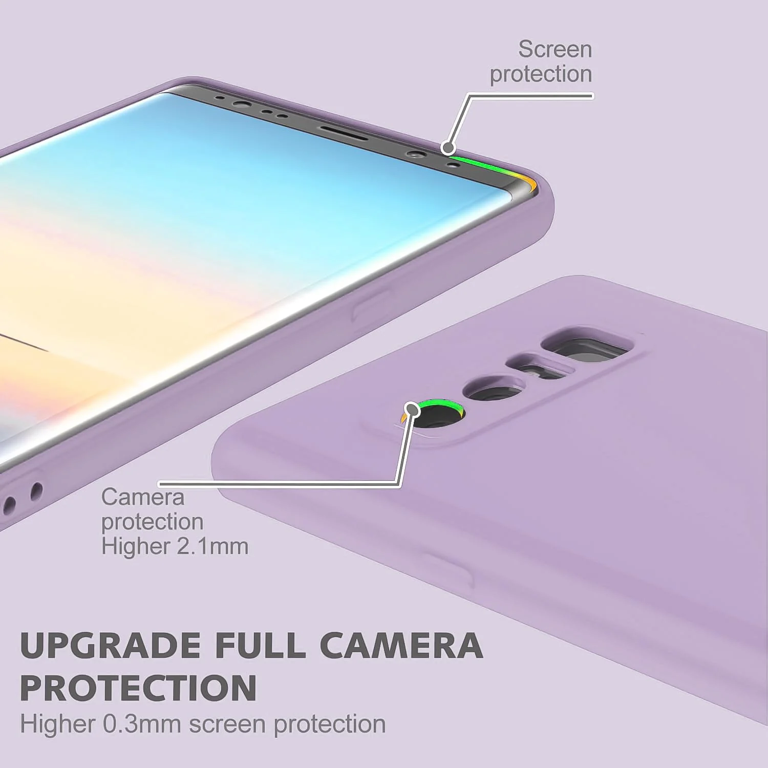 DL3 Mobilak Liquid Silicone Protective Case with Soft Microfiber Lining with Full Camera Protection for Samsung Galaxy Note 8 - Lavender