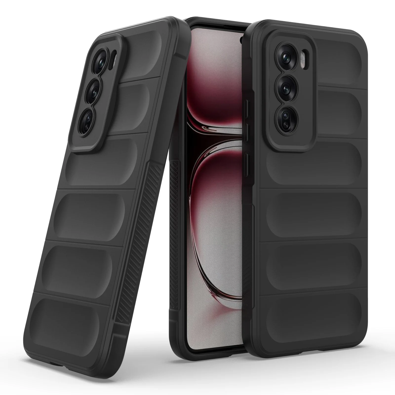 DL3 Mobilak Silicone Case for OPPO Reno 12 Pro 5G Heavy Duty Protective [Slim Fit] Shockproof Soft Flexible Protective Design Shock-Absorption TPU Cover With Camera Protection - Black
