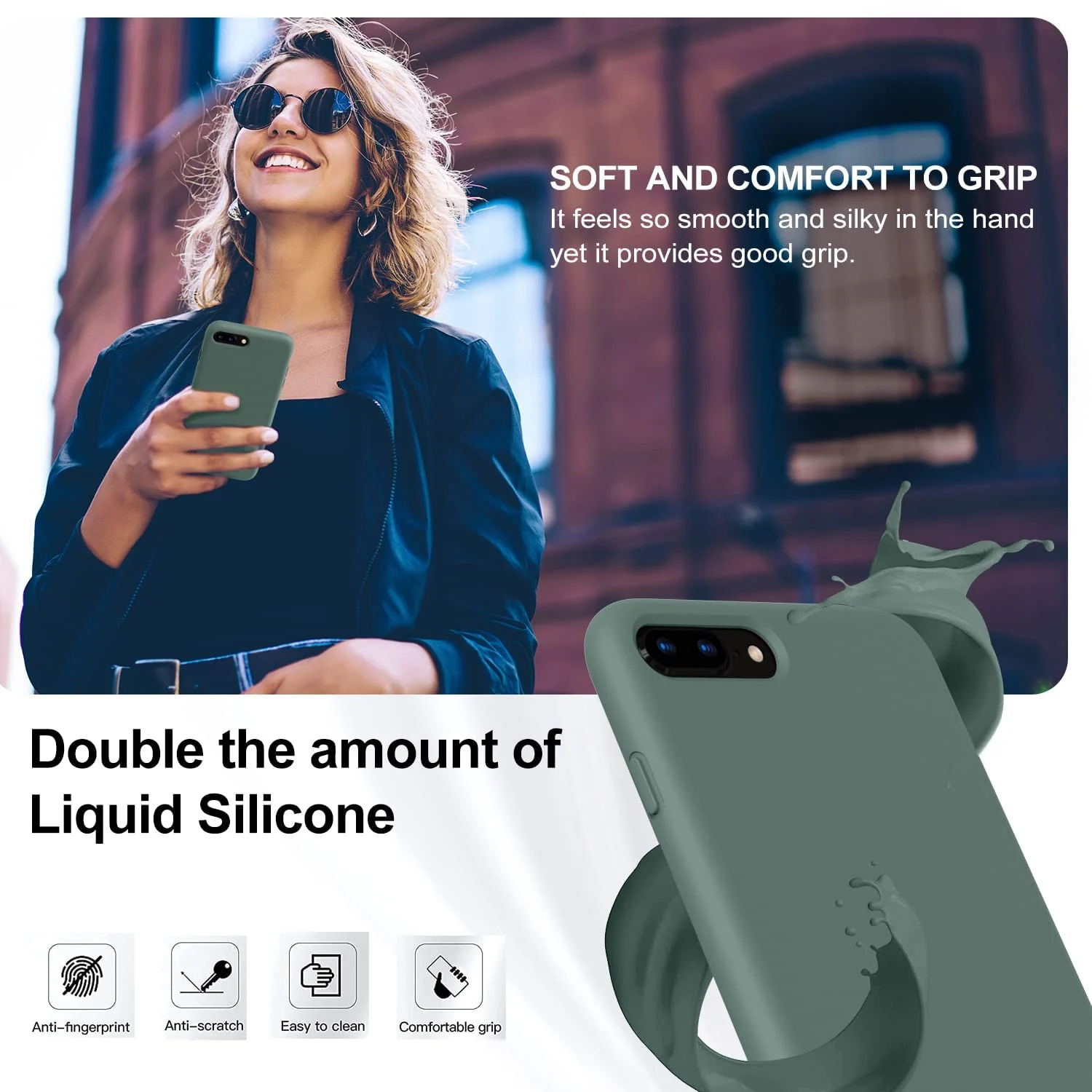 DL3 Mobilak Liquid Silicone Protective Case with Soft Microfiber Lining for iPhone 7 Plus / iPhone 8 Plus - Pine Green