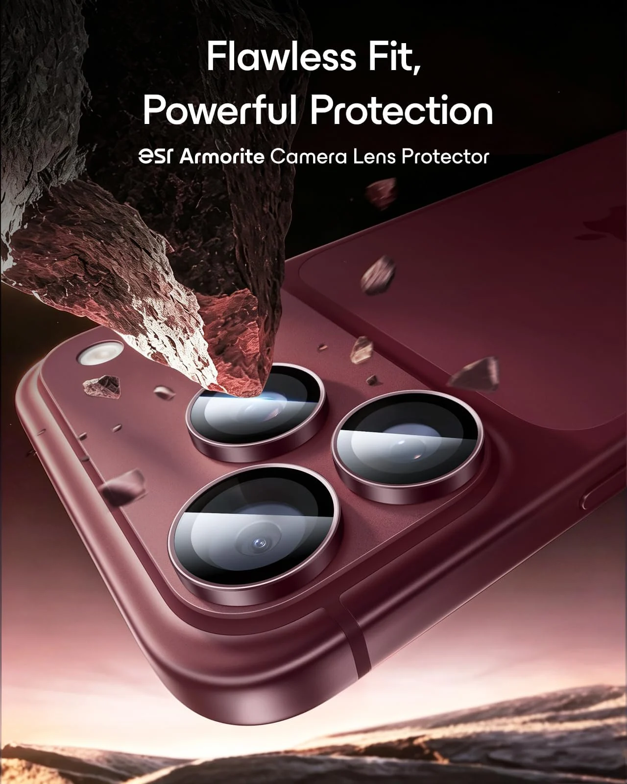 DL3 MOBILAK Individual Ring Camera Lens Protector for Apple iPhone 18 Pro and 18 Pro Max - Burgundy