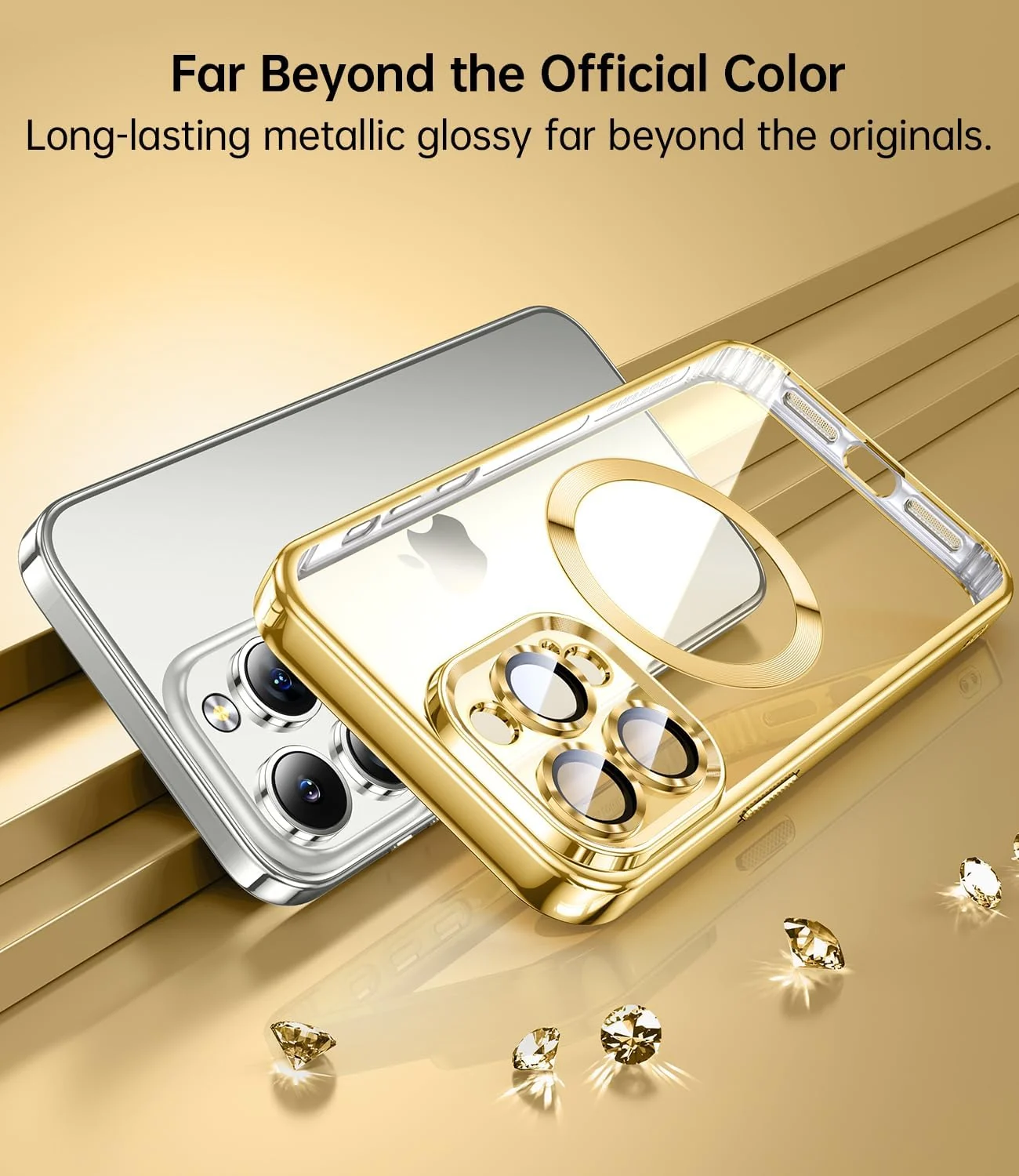 DL3 MOBILAK MagSafe Phone Case with Camera Lens Protector for Apple iPhone 13 Pro, Gold