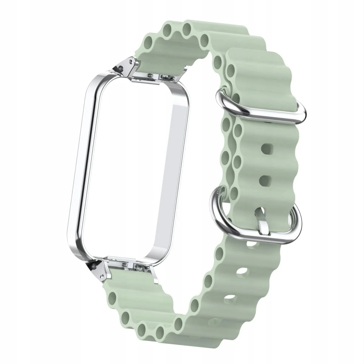 DL3 Mobilak Ocean Strap Compatible with Xiaomi Redmi Band 2/Smart Band 8 Active, Adjustable Silicone Band with Metal Buckle and Frame for Women and Men - Mint Green