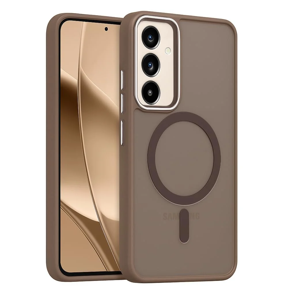 DL3 Mobilak Samsung Galaxy A56/A36 Case - Slim & Lightweight Frosted Cover with Decorative Ring (Non-Magnetic, Not compatible with magnetic charging accessories), Shockproof, Anti-Scratch - Brown
