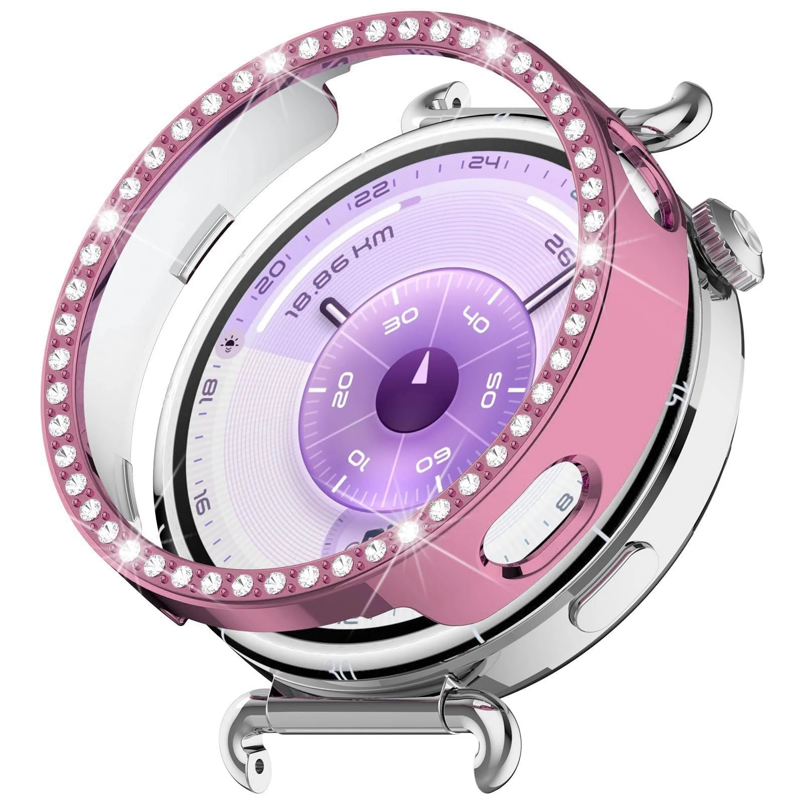 DL3 Mobilak Bling Case for Huawei Watch GT6 41MM, Slim Hard PC Frame Cover with Crystal Diamond Bumper Design (Without Screen Protector), Protective Case for Women and Girls for GT 6 41 mm - Pink