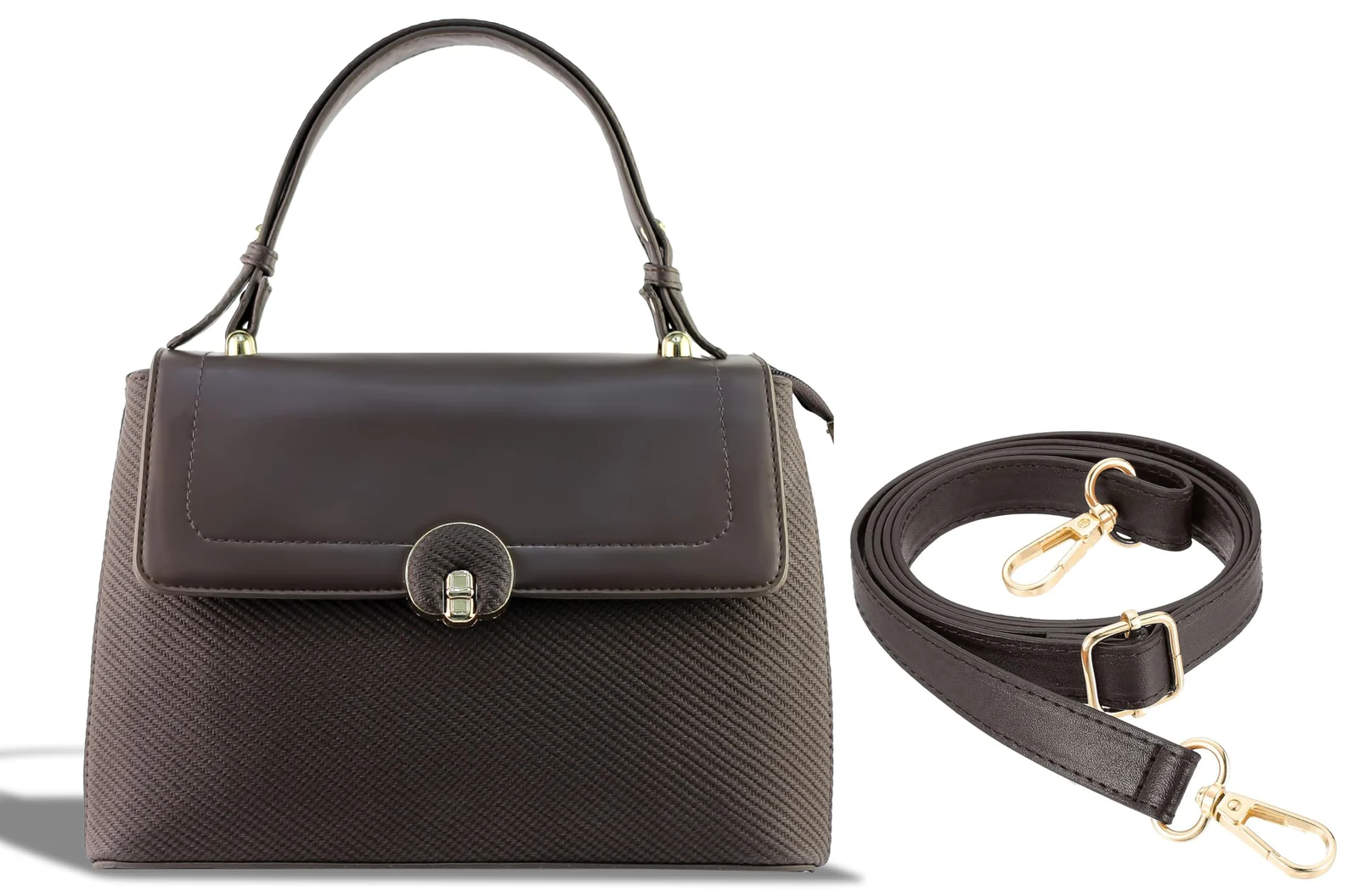 Mobigon Elegant Women’s Handbag with Shoulder Strap, Textured Leather Baguette Purse with Gold Clasp, Magnetic Snap & Zipper Compartments, Structured Top Handle Bag for Work & Daily Use