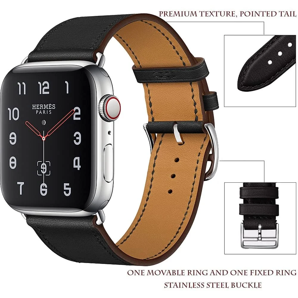 DL3 Mobilak Compatible with Apple Watch Band 49mm 46mm 45mm 44mm 42mm Leather Band Replacement Strap, Soft Leather Bracelet for iWatch Series 11 10 9 8 7 6 5 4 SE SE2 Ultra 3 2 1 - B.Black