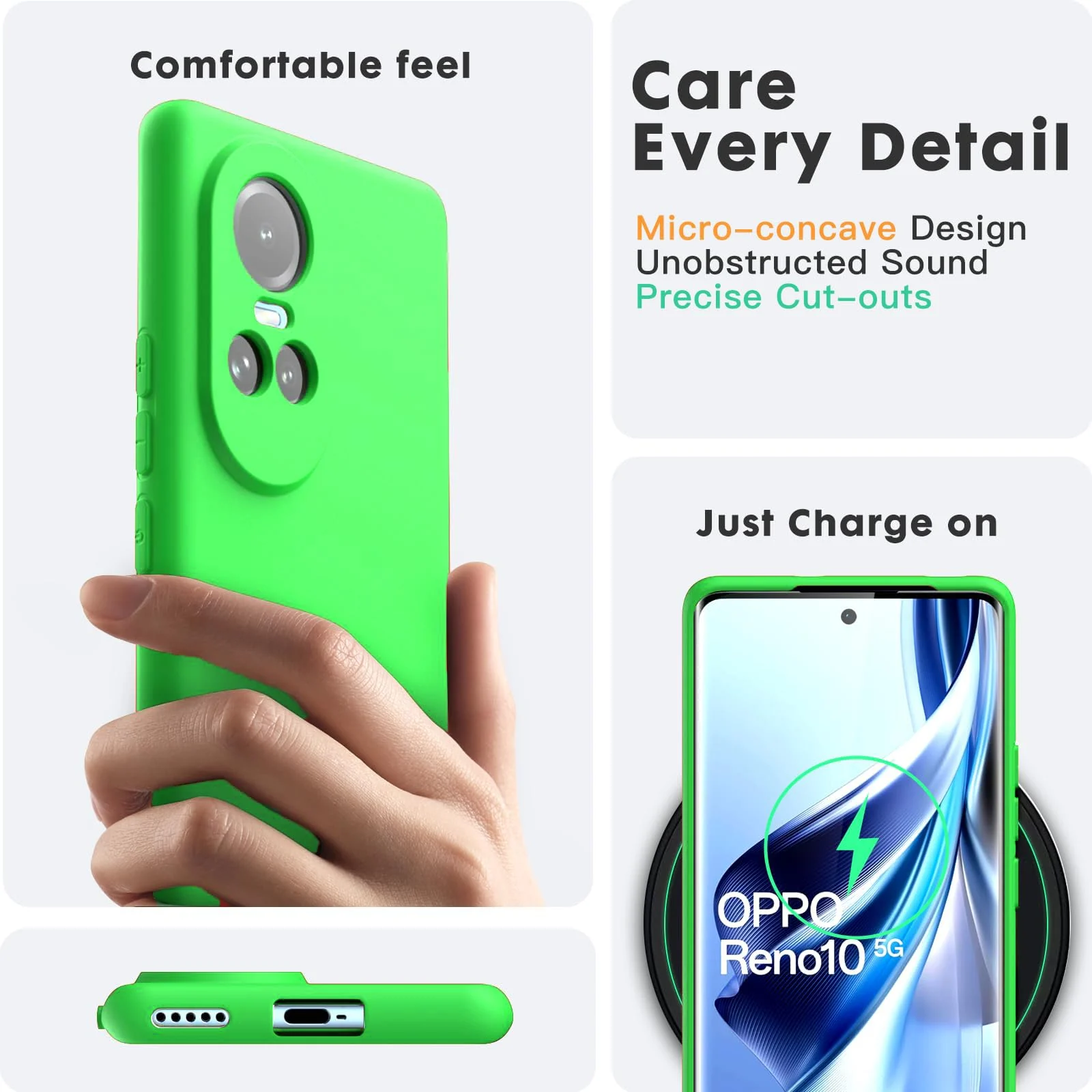 DL3 Mobilak Liquid Silicone Protective Case for OPPO Reno 10 5G / OPPO Reno 10 Pro 5G with Microfiber Lining and Shockproof Design - Neon Green