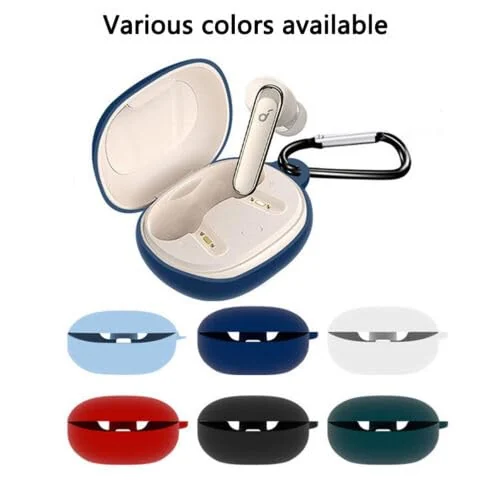 DL3 Mobilak Silicone Case Compatible with Soundcore Life P3 Earbuds, Soft Silicone Protective Case Cover, Shockproof Sleeve with Carabiner - Blue