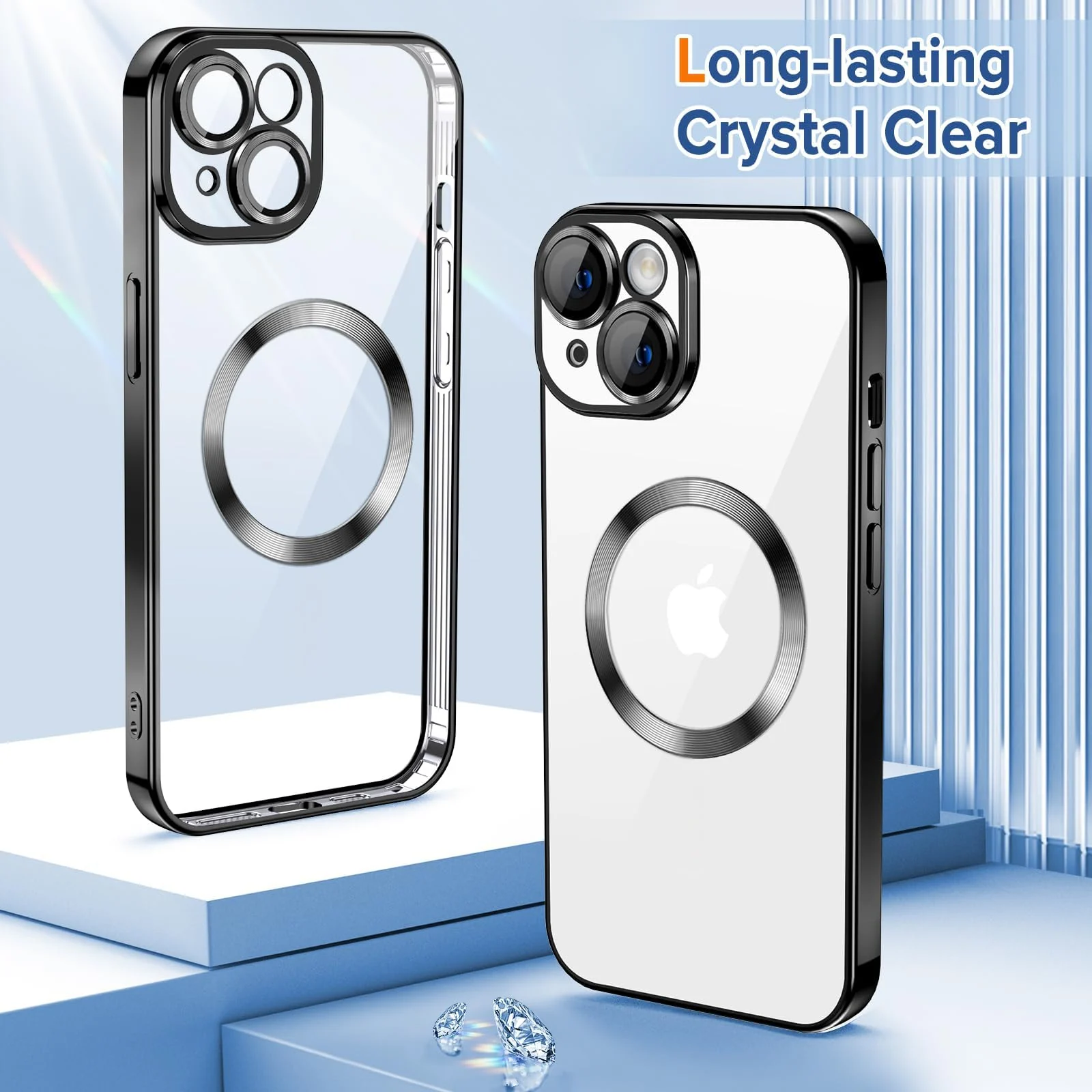 DL3 Mobilak Clear TPU Case with Electroplated Edges for iPhone 14 with Camera Protection and Anti-Yellowing Design - Black