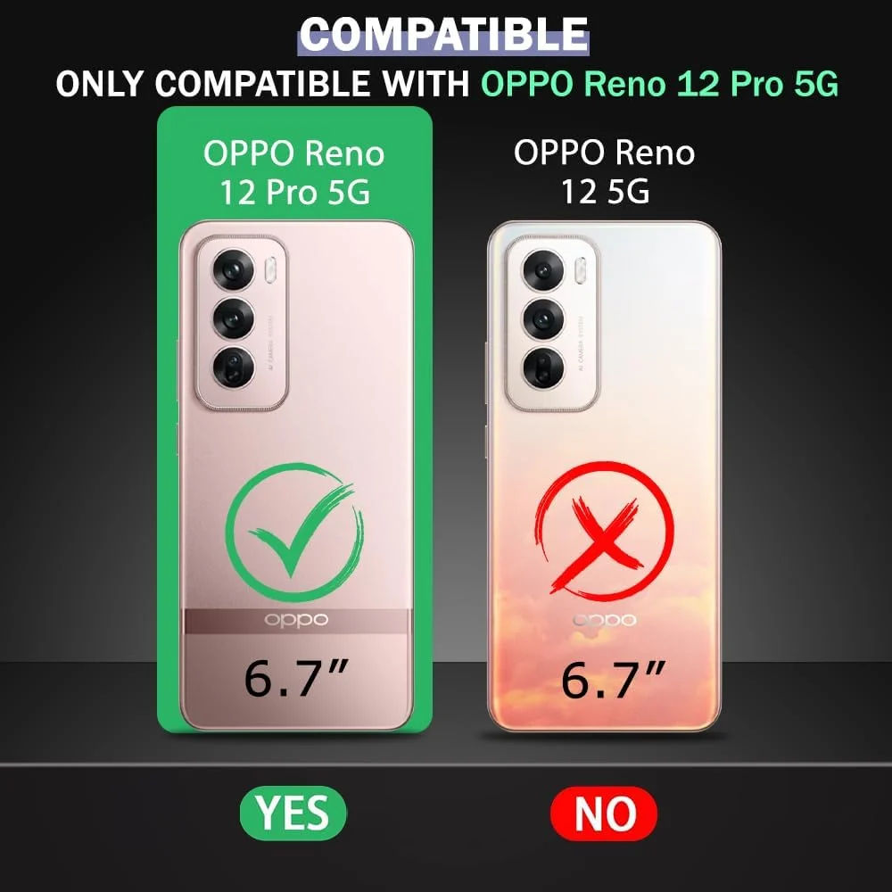 DL3 Mobilak Clear PC and TPU Protective Case for OPPO Reno 12 Pro 5G with Camera Protection and Military-Grade Protection - Black