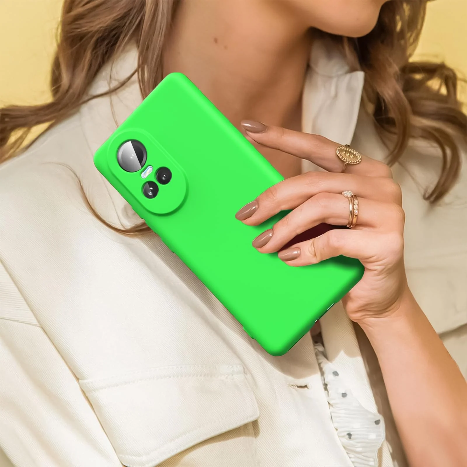 DL3 Mobilak Liquid Silicone Protective Case for OPPO Reno 10 5G / OPPO Reno 10 Pro 5G with Microfiber Lining and Shockproof Design - Neon Green