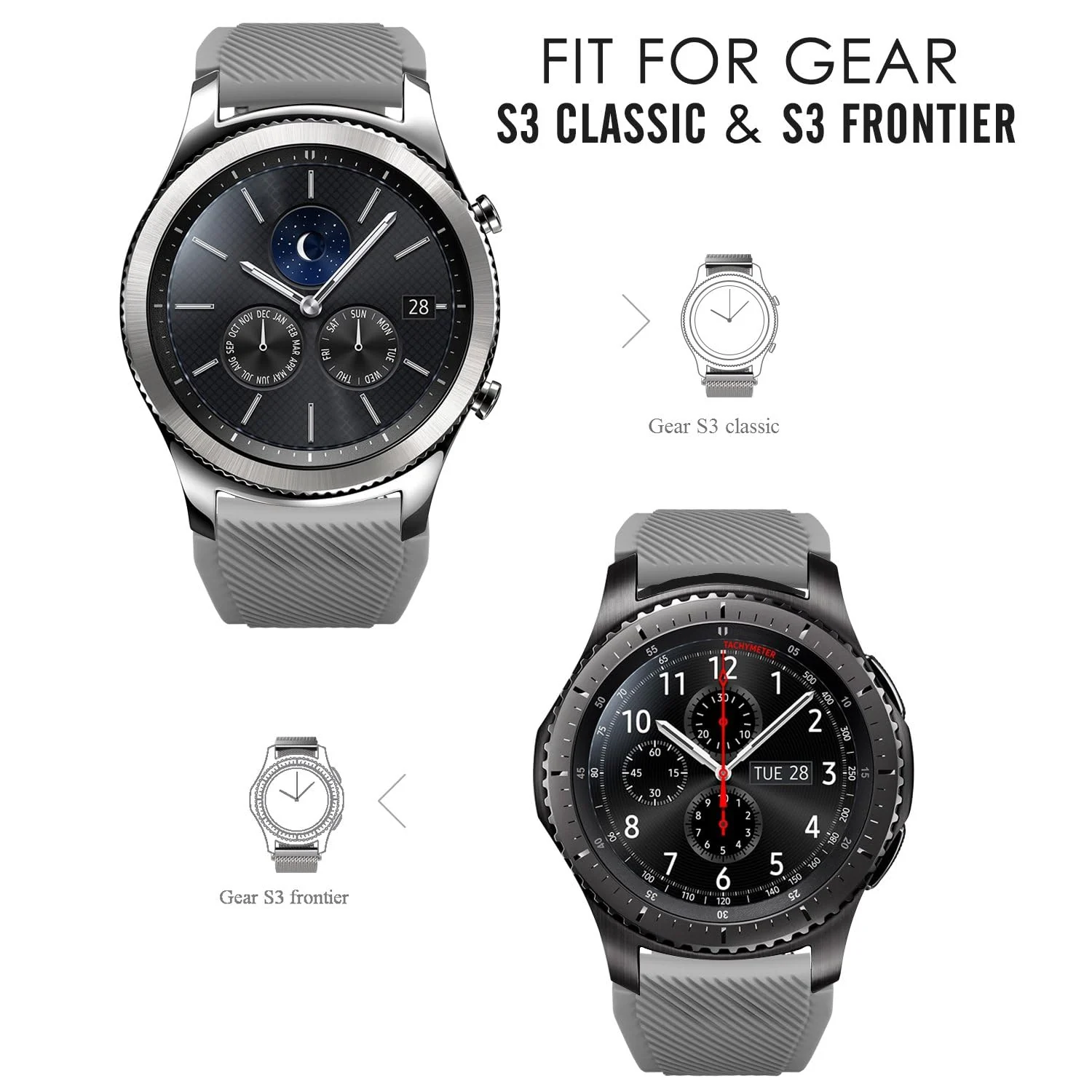 DL3 Mobilak Silicone Bands 22MM Strap Compatible with Samsung galaxy watch3 45mm/galaxy 46mm/Gear S3/Huawei watch GT3 46MM/GT2E/GT2 Pro/GT GT2 46MM/Honor Magic Watch2 46mm/Amazfit GTR (A. ) - A.Gray