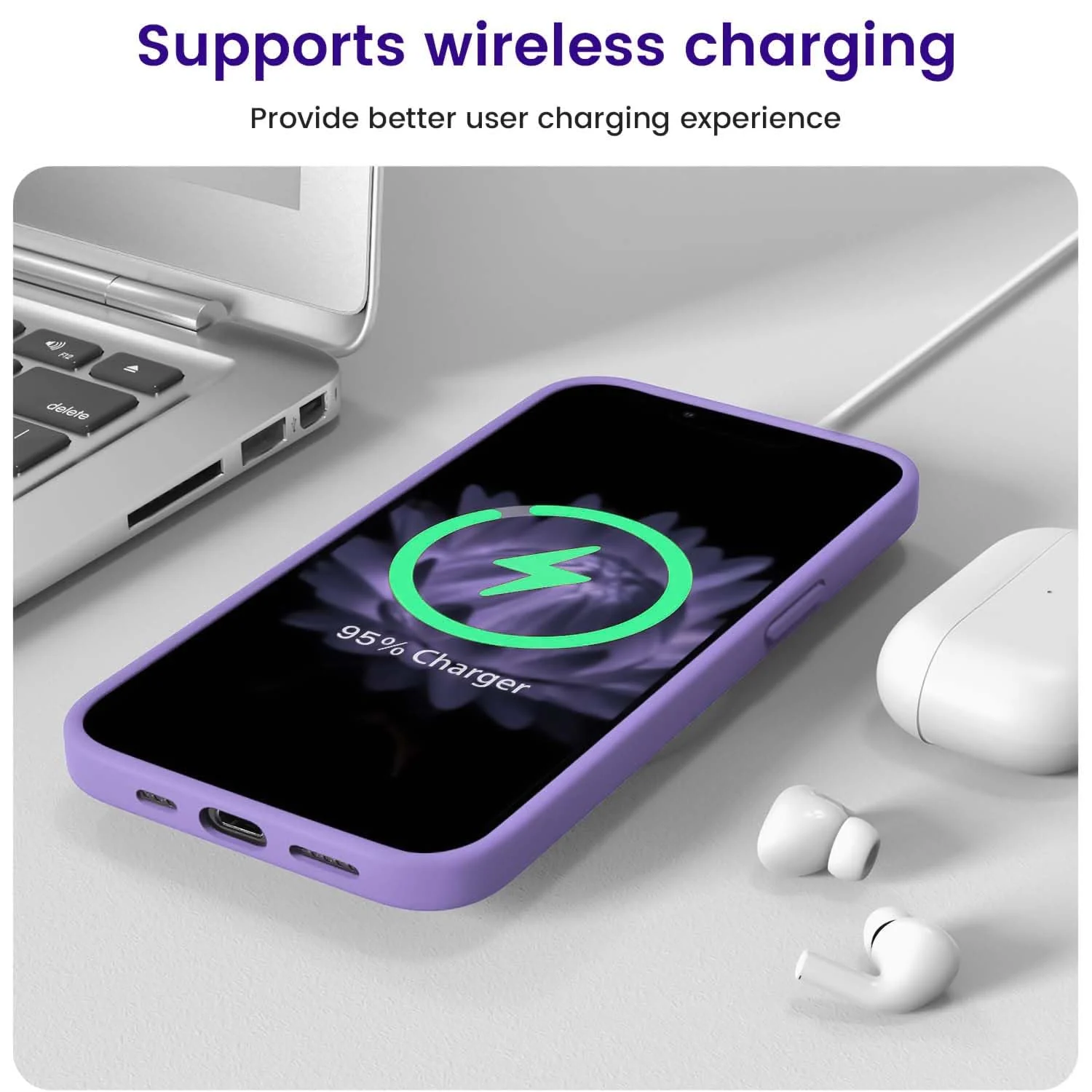 "DL3 Mobilak Compatible with iPhone 15 Plus/iPhone 14 Plus Case 6.7"", Slim Liquid Silicone 3 Layers Soft Gel Rubber Cover Protective Phone Case with Anti-Scratch Microfiber Lining - Light Purple"