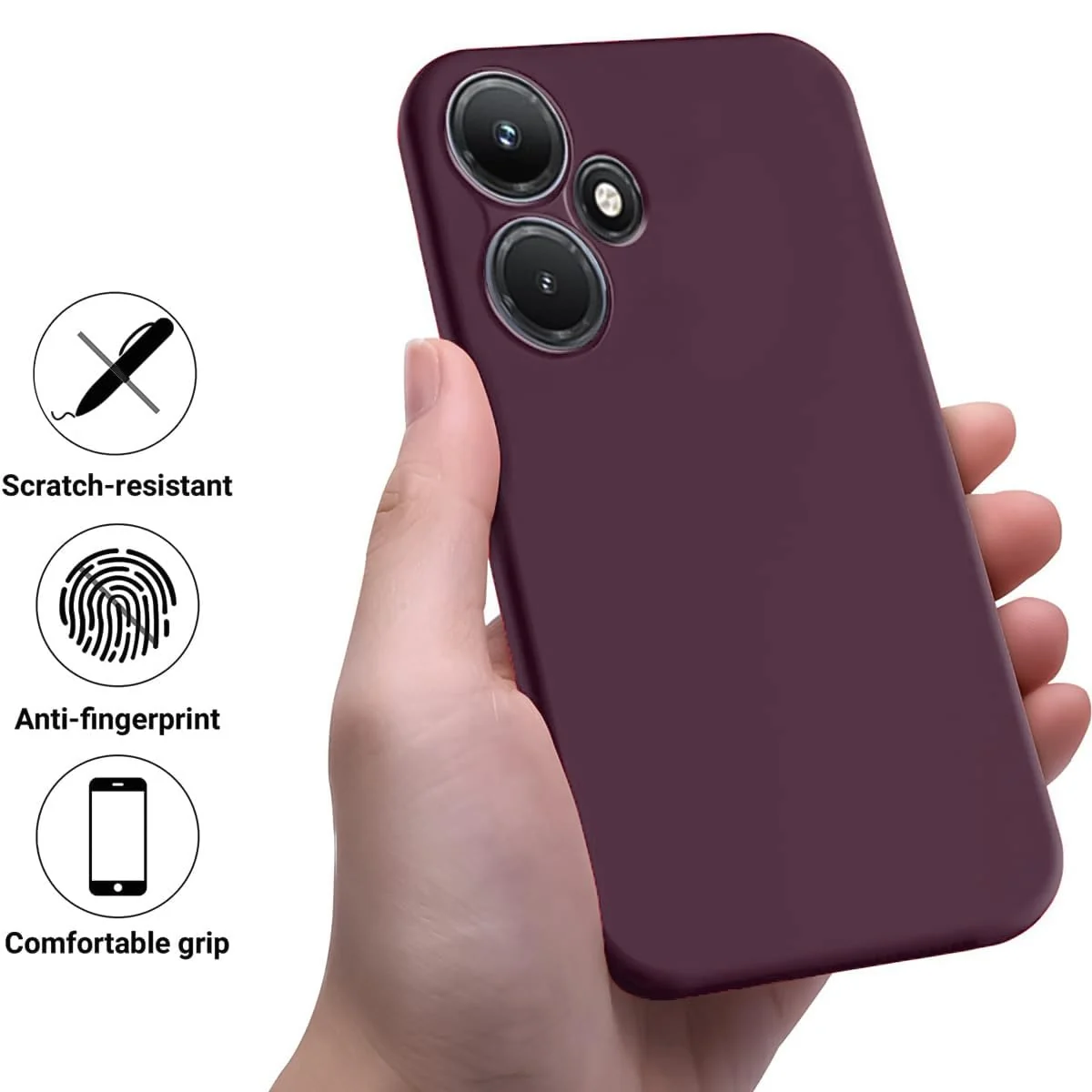 DL3 Mobilak Liquid Silicone Protective Case with Soft Microfiber Lining with Full Camera Protection for Infinix Hot 30i - Wine Red