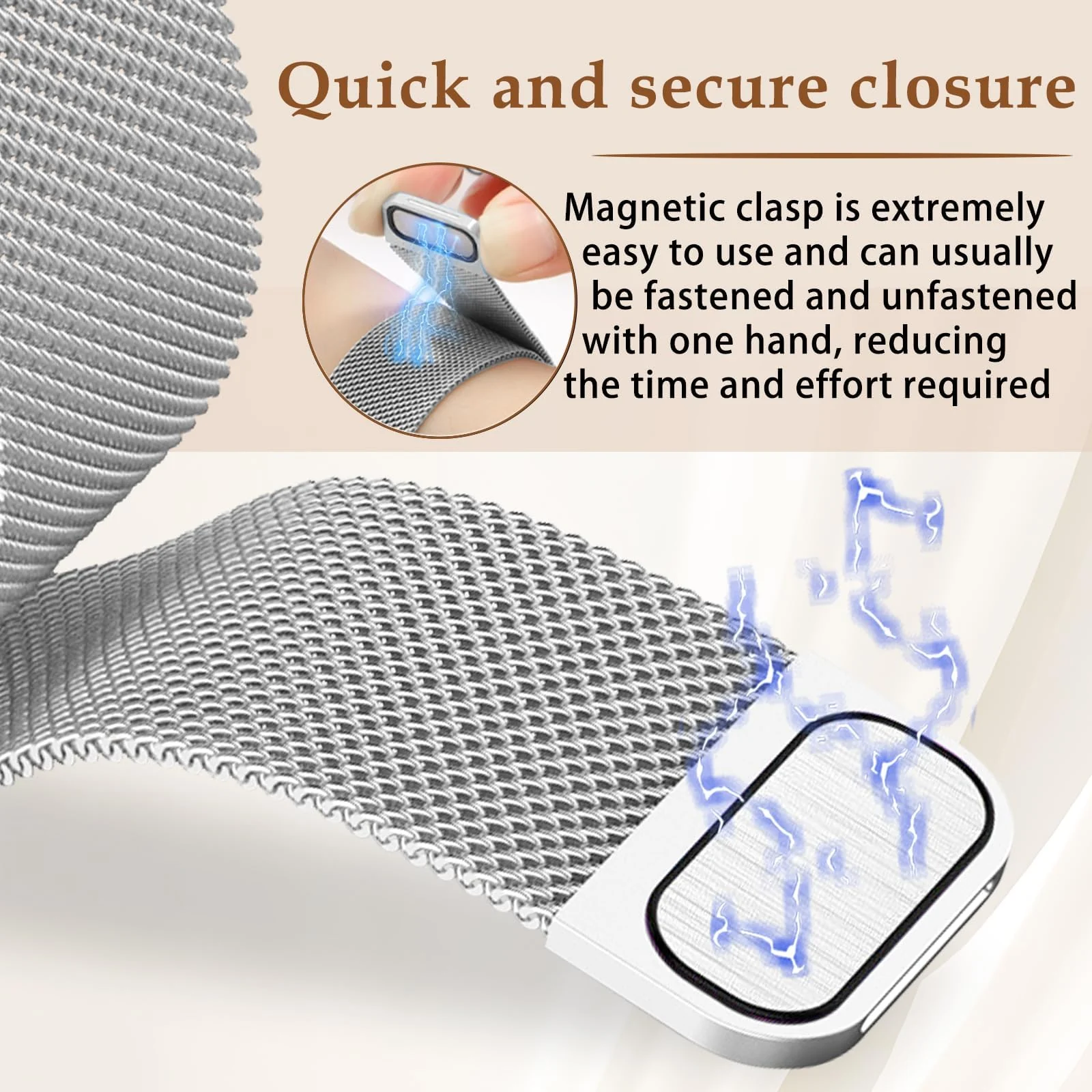 MOBIGON Magnetic Stainless Steel Watch Strap for Huawei Band 11 / 11 Pro, Silver