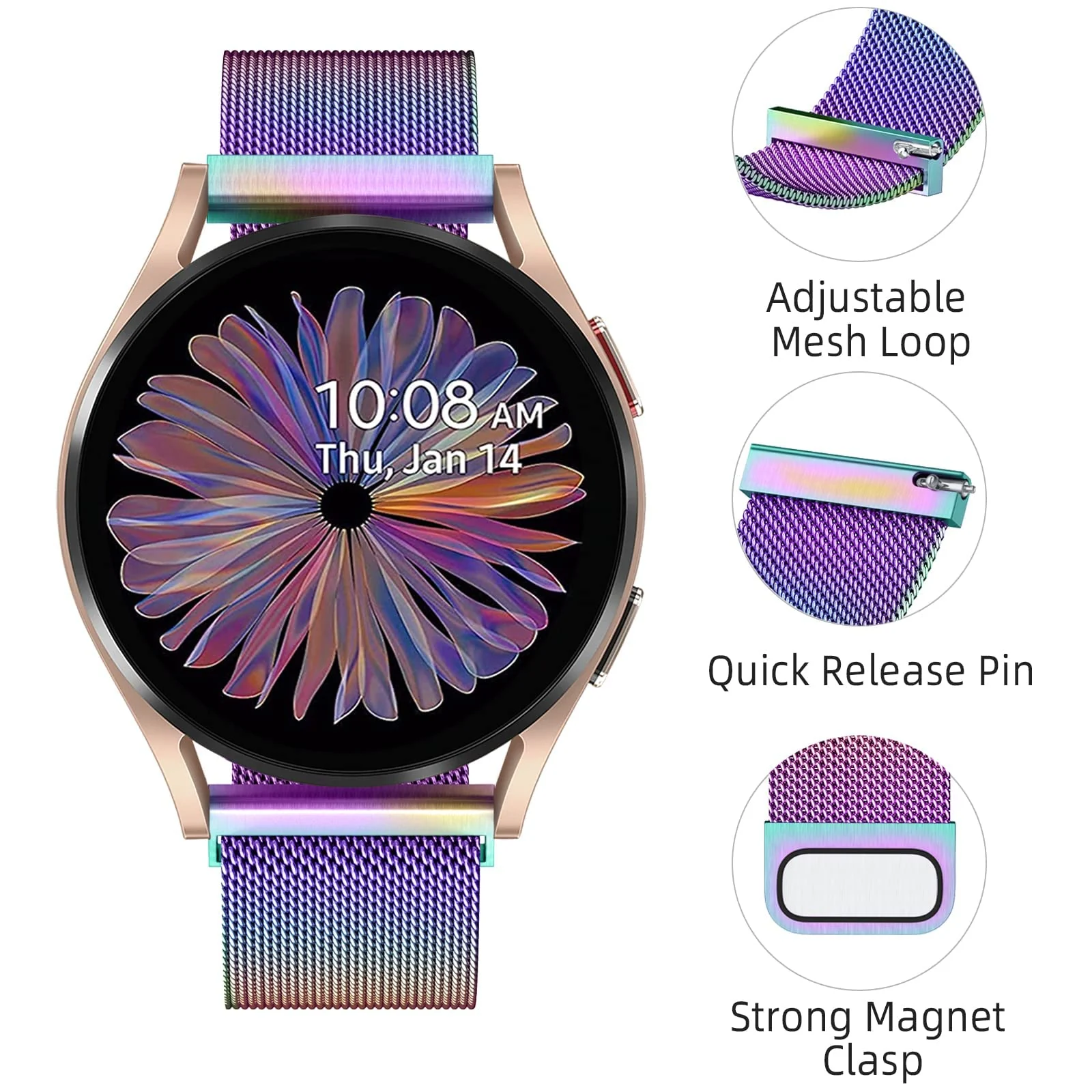 DL3 Mobilak Band stainless steel Magnetic 22MM Strap For Samsung Galaxy Watch 3 45mm/Watch 46mm/Gear S3/Huawei watch GT4 GT3 46MM/Watch 3&4/3&4 Pro/GT2E/GT2 Pro/GT GT2 46MM/Amazfit GTR 2/2e/3/4/3 Pro - Colorful